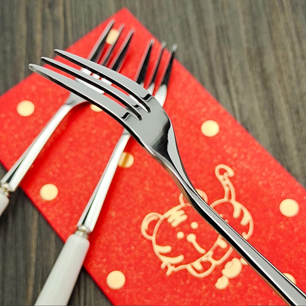 Premium 18/10 Stainless Steel Dessert Forks with Elegant White Ceramic Handle - 6 Inch SUS304 3-Tine Fruit & Cake Forks (Set of 2) - Perfect for Afternoon Tea, Wedding Receptions, and Fine Dining