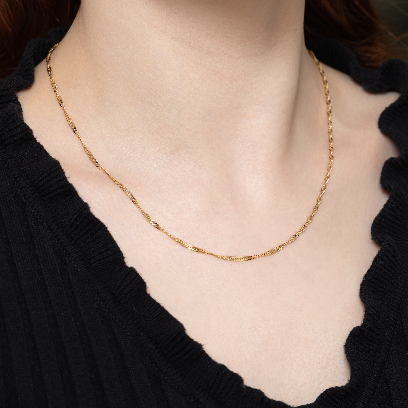 14K Yellow Gold Singapore Chain Necklace for Men & Women | 18 Inch Durable Luxury Jewelry Gift for Anniversary, Birthday & Special Occasions