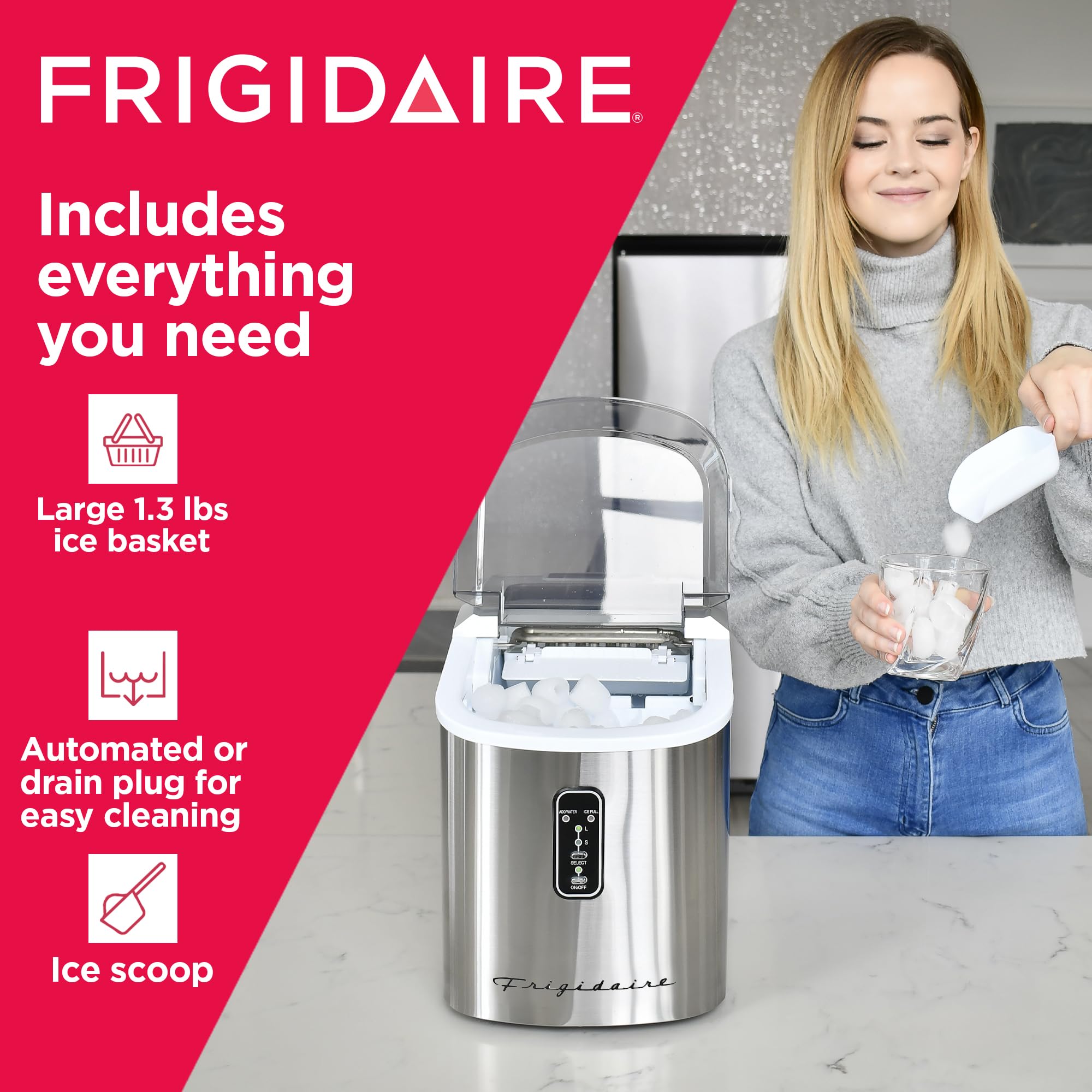 Frigidaire EFIC103 Heavy Duty Countertop Ice Maker Machine - 26 lbs Daily Output, Black Stainless Steel - Perfect for Home, Office, Parties & Outdoor Events