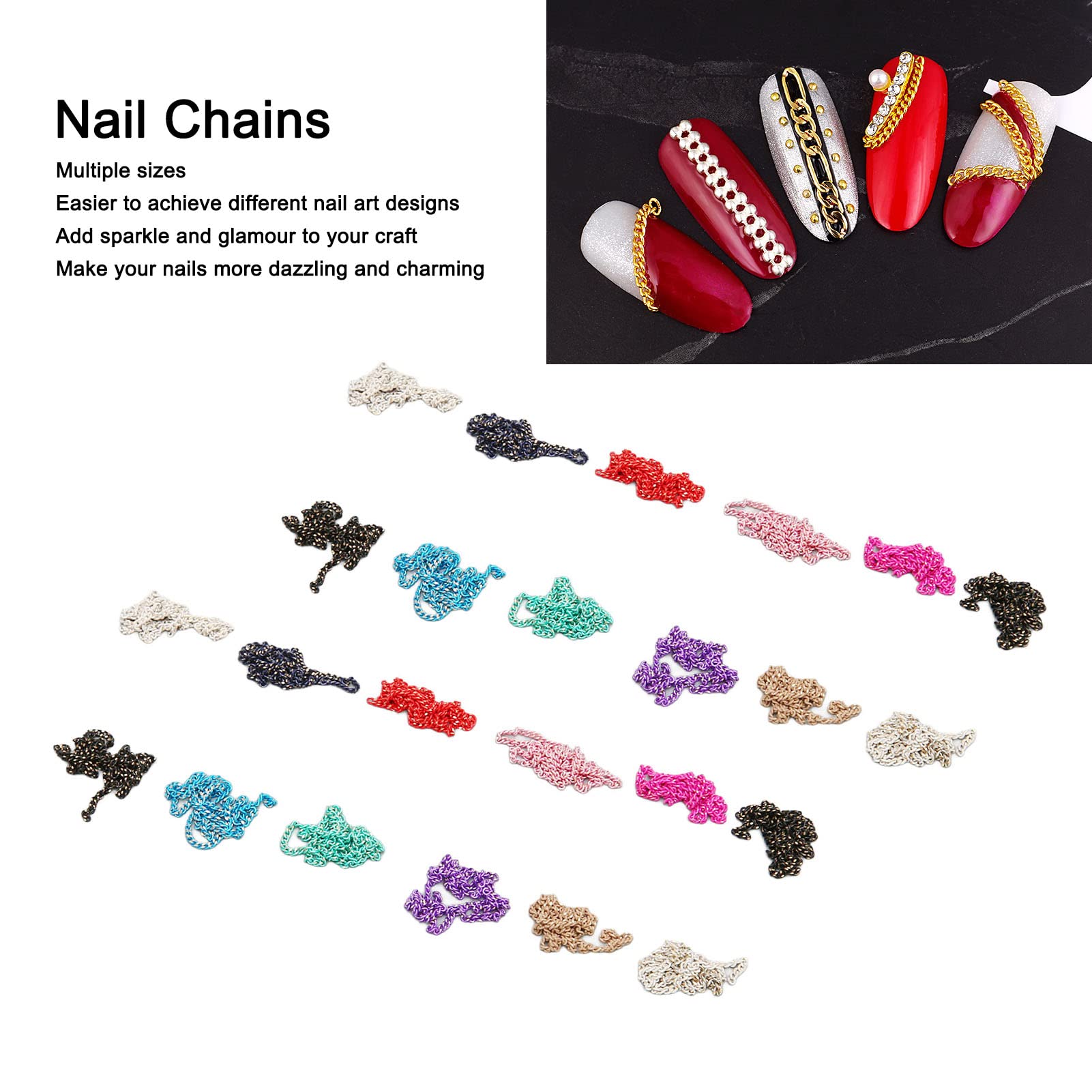 2 Boxes Nail Chains - Metal Rhinestone Nail Decorations for Punk Style, DIY Nail Art Designs | Perfect for Nail Salons, Home Manicures & Gothic Fashion Accessories