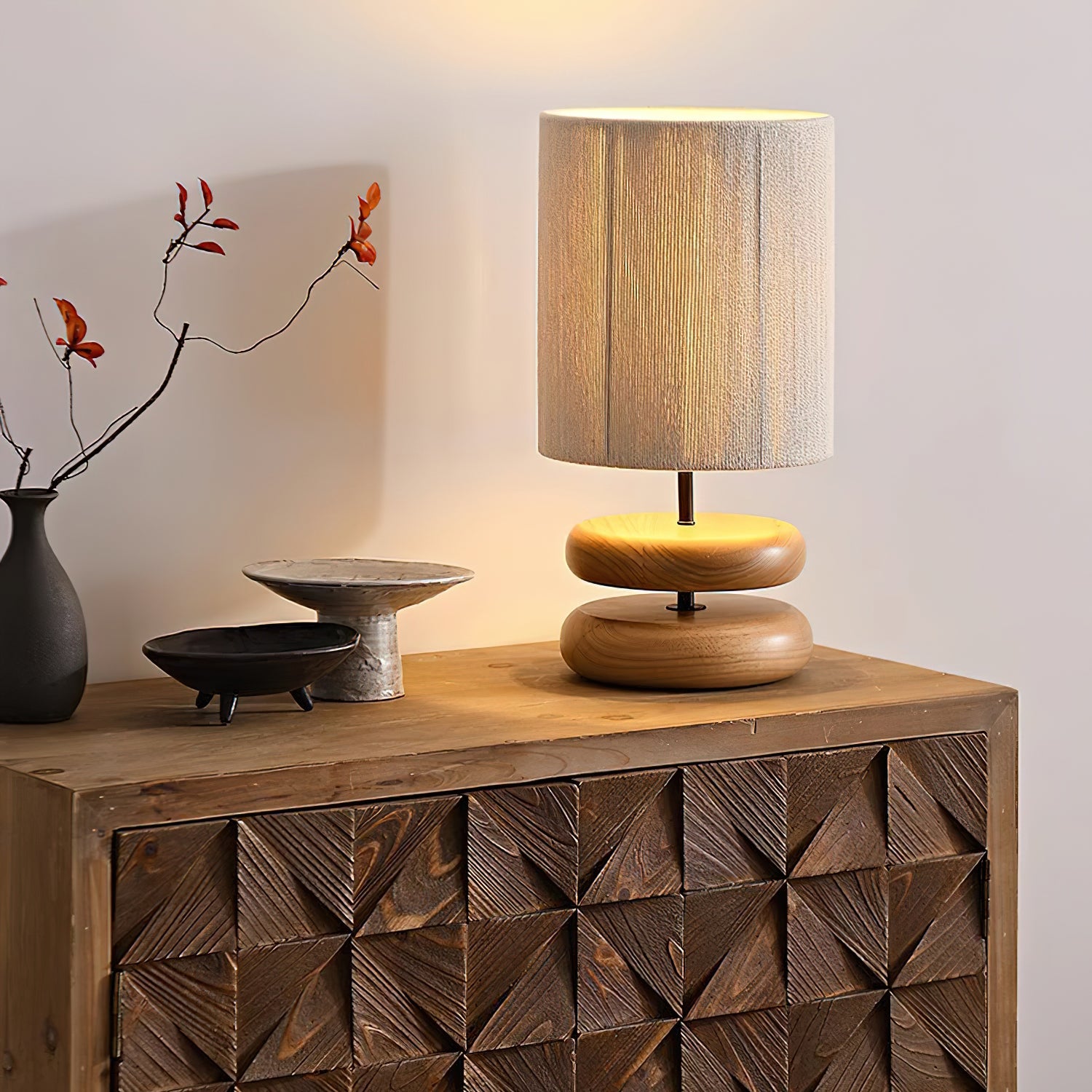 Modern Nora Wood Table Lamp - Handcrafted Solid Wood Nightstand Lamp with Fabric Shade for Bedroom, Living Room, Office - Warm Ambient Lighting for Home Decor