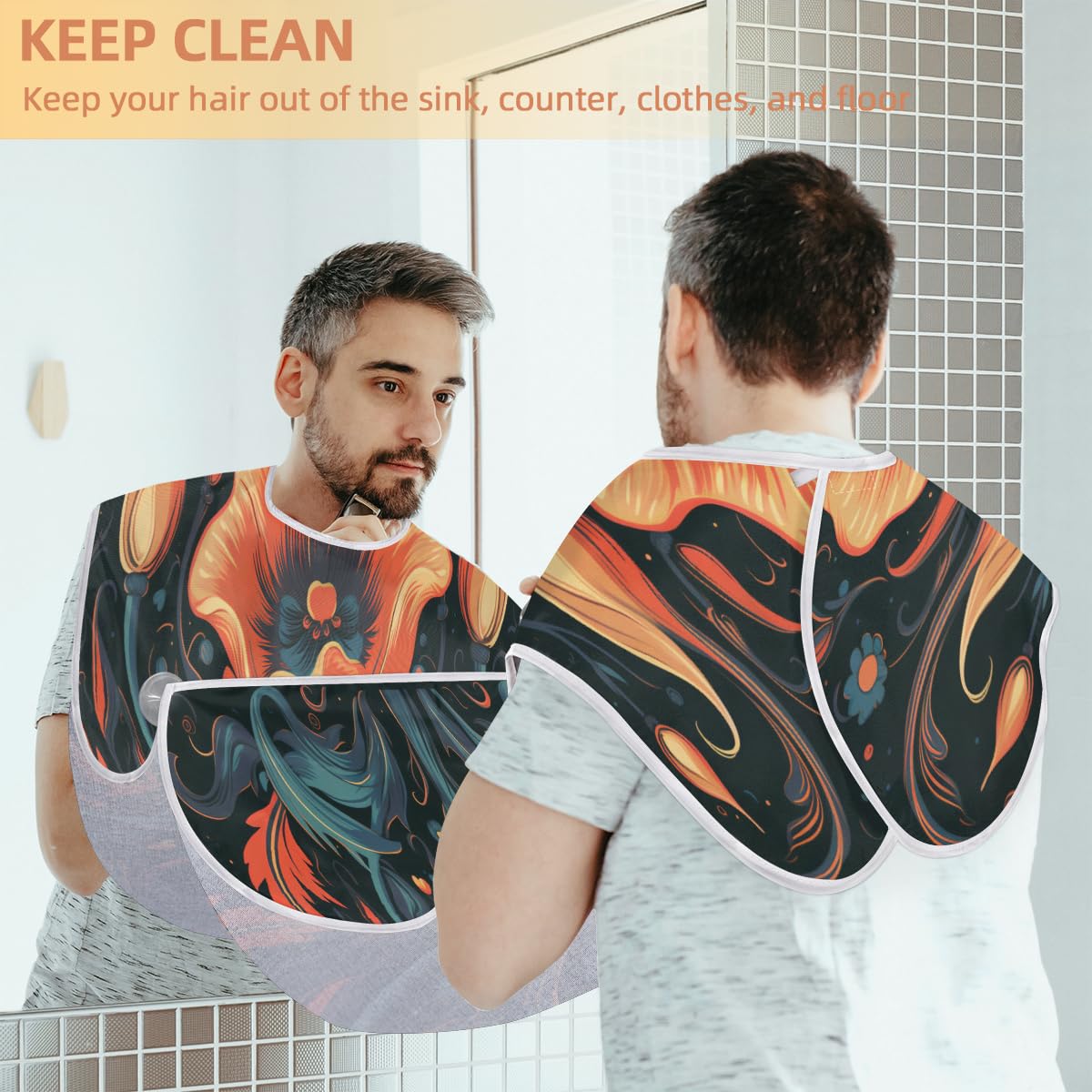 Men's Flame Beard Shaving Bib - Waterproof Hair Dye Apron for Barbers & Stylists - Sink Hair Catcher for Beard Trimming & Haircuts - Perfect Gift for Grooming & Salon Use