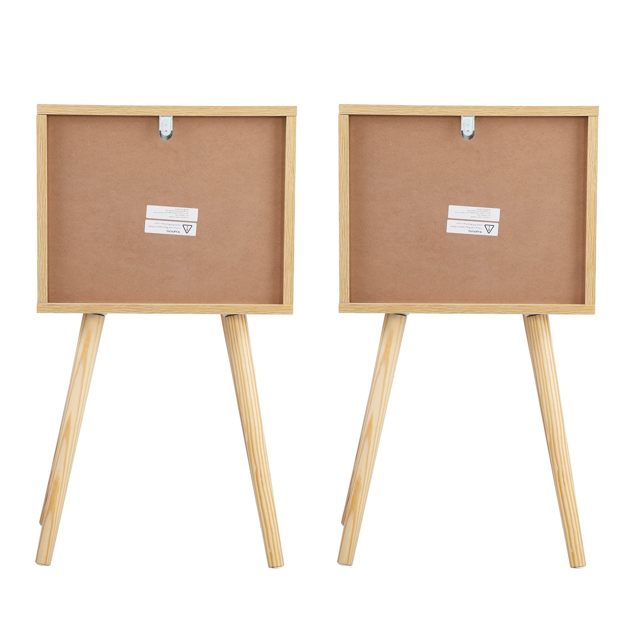 Mid-Century Modern Nightstand Set of 2 - Wooden Bedside Tables with 2 Drawers - Solid Wood End Tables for Bedroom, Living Room & Office - Perfect for Small Spaces & Apartment Decor (A Wood)
