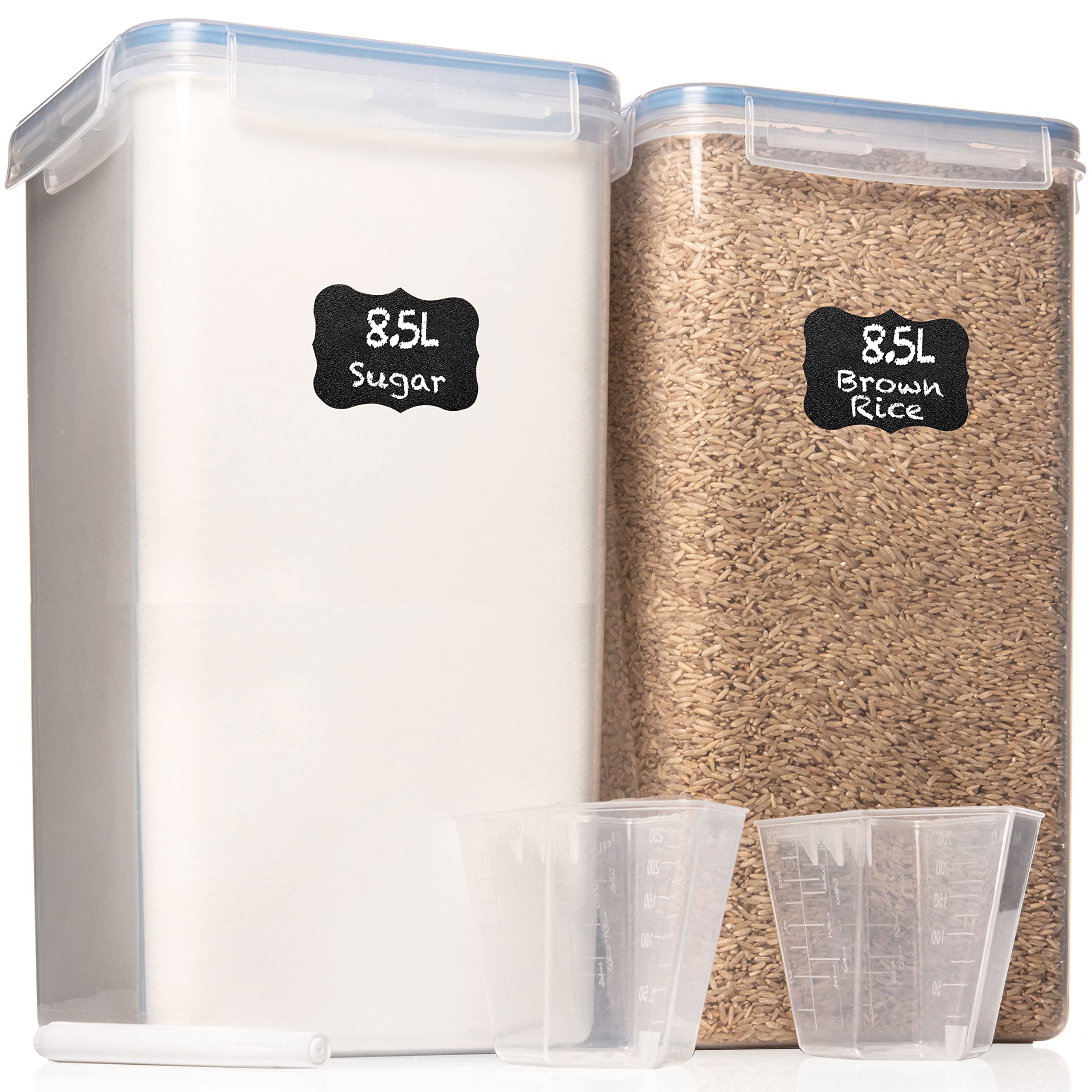 WHITE FEATHER SUPPLIES Extra Large Airtight Food Storage Containers (Set of 2, 8.5L/287 Oz) - Perfect for Flour, Sugar, Rice & Baking Supplies - Ideal for Kitchen Pantry Organization & Bulk Food Storage