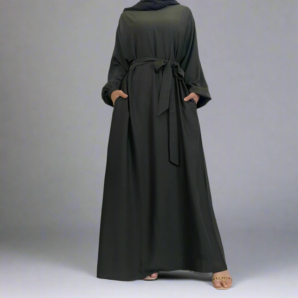 14 Color Options Elasticized Cuff Nida Abaya Dress With Pocket - Modest Muslim Dress for Prayer, Eid & Special Occasions
