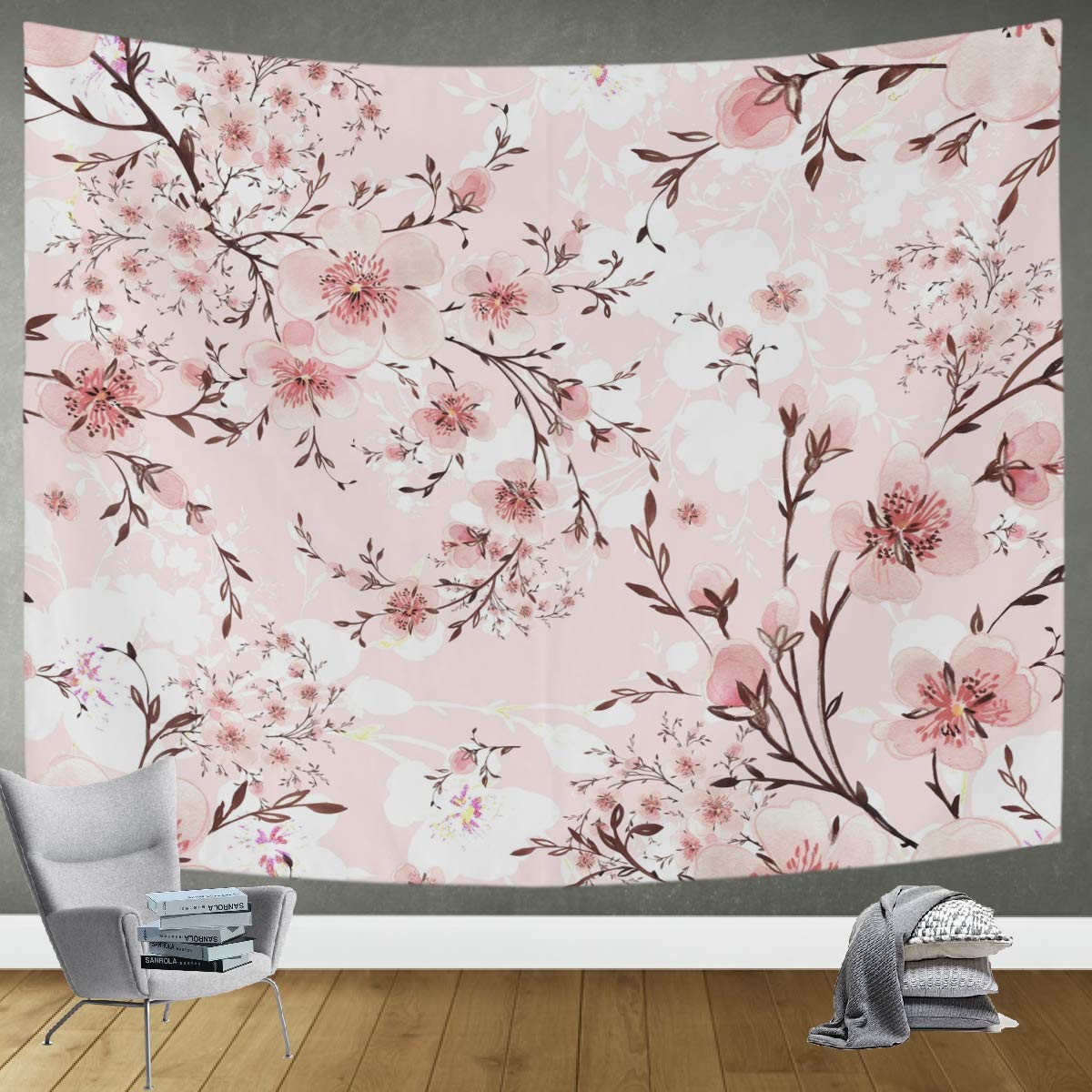 DOMIKING Watercolor Blooming Branches Tapestry Wall Hanging - 80x60 Inch Bohemian Wall Art Decor for Bedroom, Living Room | Perfect for Home Decor, Dorm Room & Meditation Space