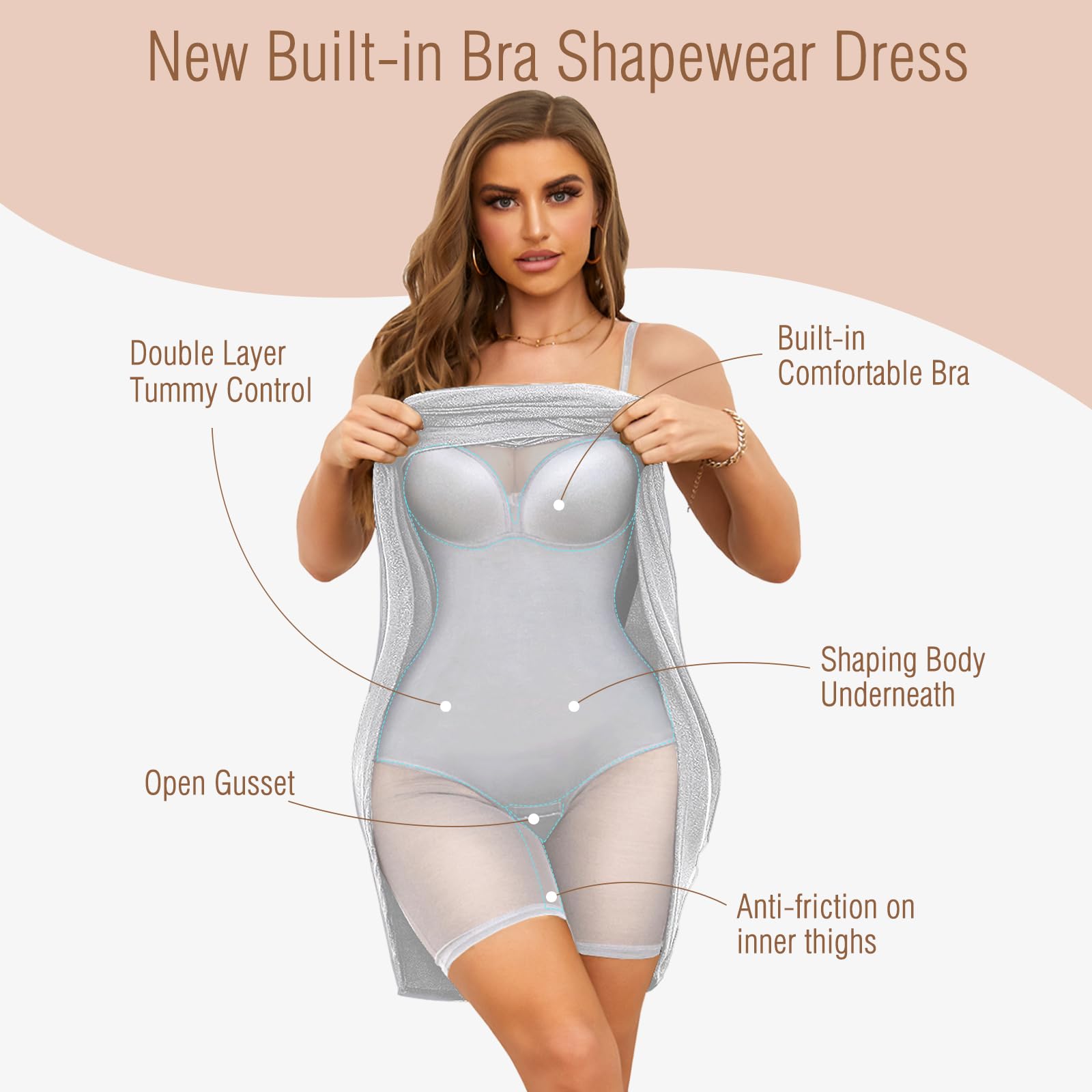 Elegant Slimming Women's Wedding Guest Dress with Built-In Bra - Spaghetti Strap Backless Bodycon Formal Gown for Special Occasions | Perfect for Weddings, Parties & Evening Events