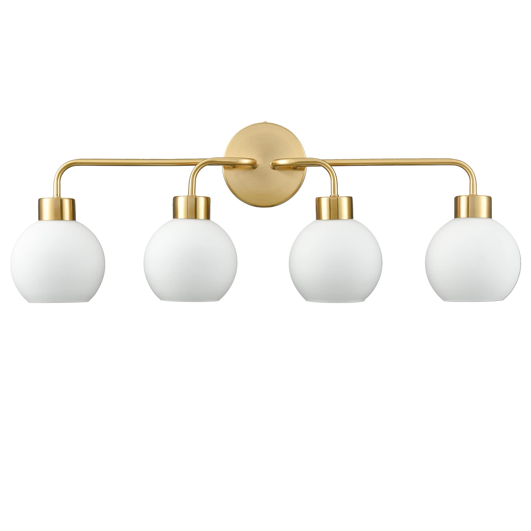 YOBOLE Gold Vanity Light - 4-Light Wall Sconce with Opal Glass Globes for Bathroom Mirror Lighting | Perfect for Bathroom, Powder Room & Dressing Room Makeup Lighting