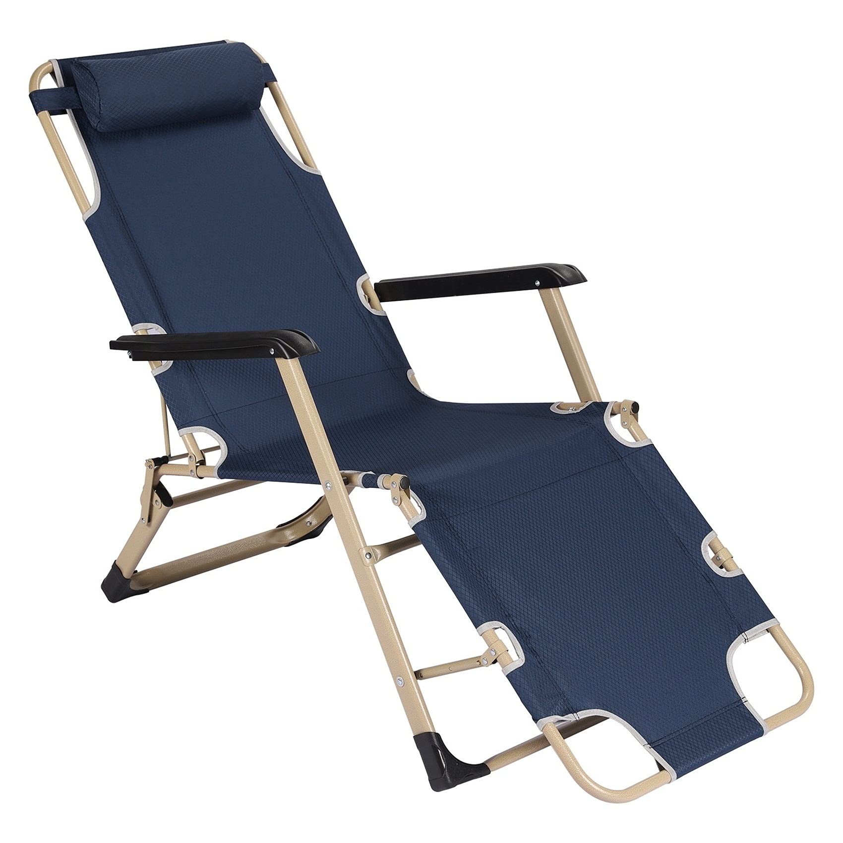 CSBYBD Adjustable Folding Recliner Chair - Outdoor Chaise Lounge with Pillows, 440lbs Weight Capacity, Soft Padded Patio Furniture (Blue) | Perfect for Poolside Relaxation, Backyard Lounging & Beach Vacation Comfort
