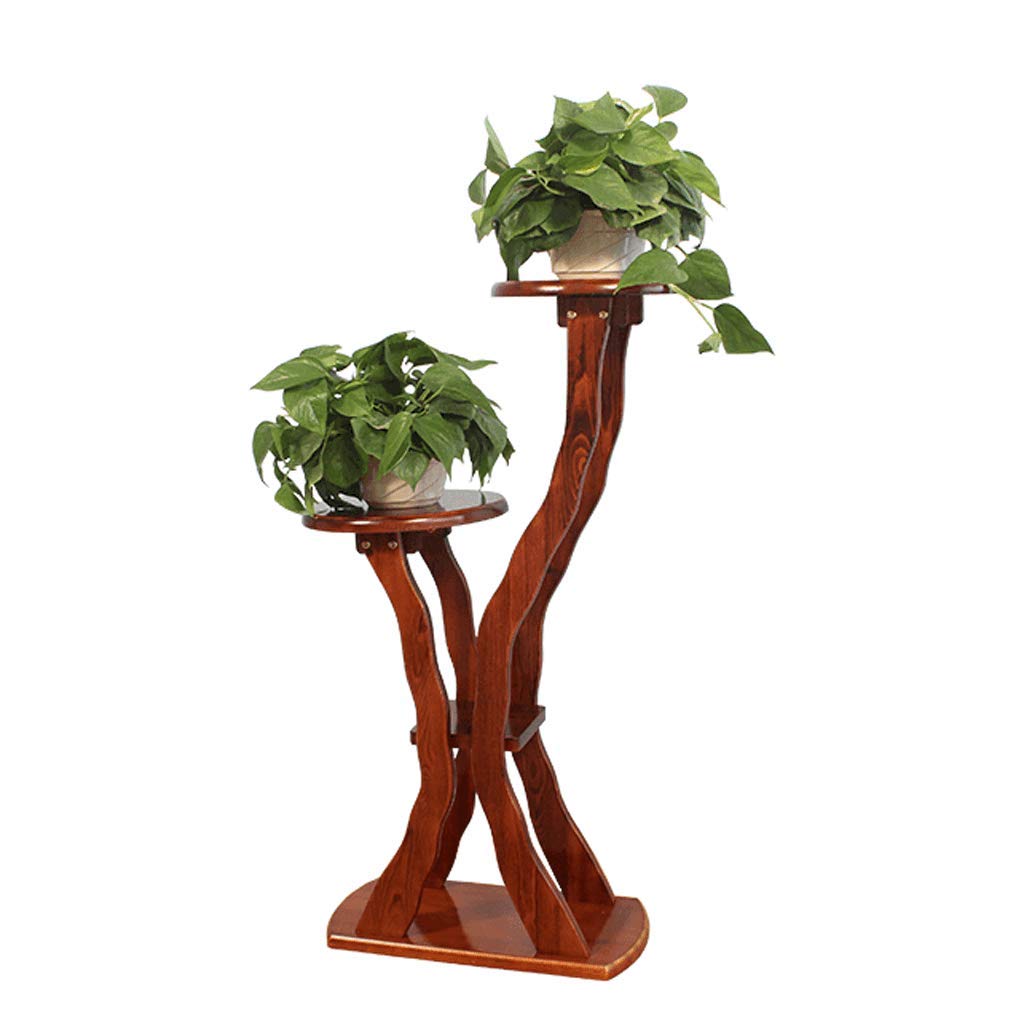 LRZS Solid Wood Multi-Tier Flower Stand - Rustic Wooden Plant Shelf for Indoor Balcony, Living Room, Home Decor - Brass Finish | Perfect for Displaying Potted Plants, Herbs & Home Decor Accessories