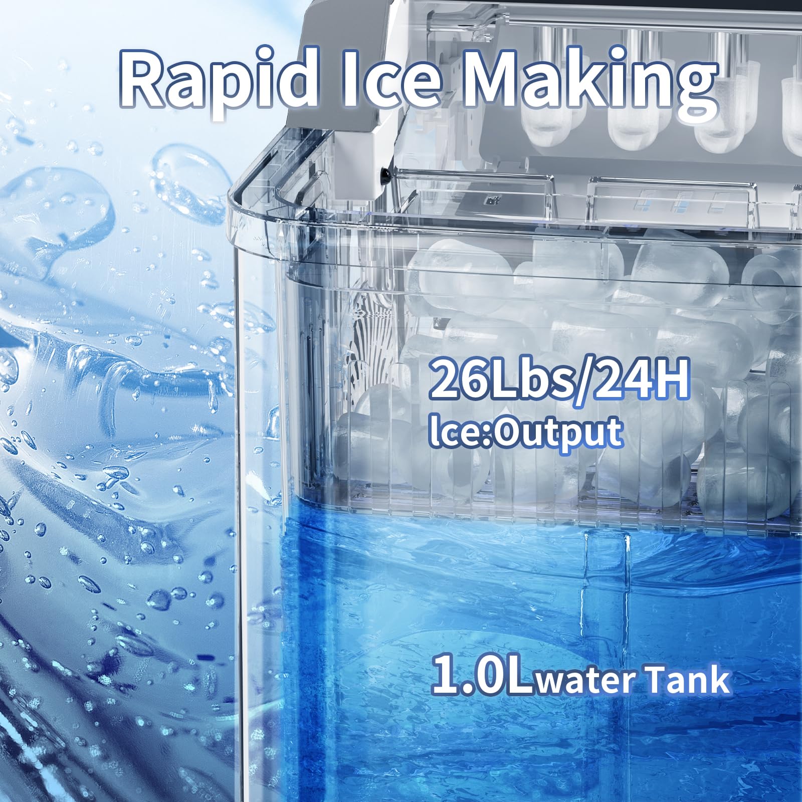 Antarctic Star Portable Countertop Ice Maker - 26 lbs Daily Output, 9 Ice Cubes in 6 Minutes, Self-Cleaning Ice Machine with One-Touch Operation & 2 Ice Size Options - Perfect for Home Kitchen, Office, Dorm Room, RV, Camping & Outdoor Parties (Grey)