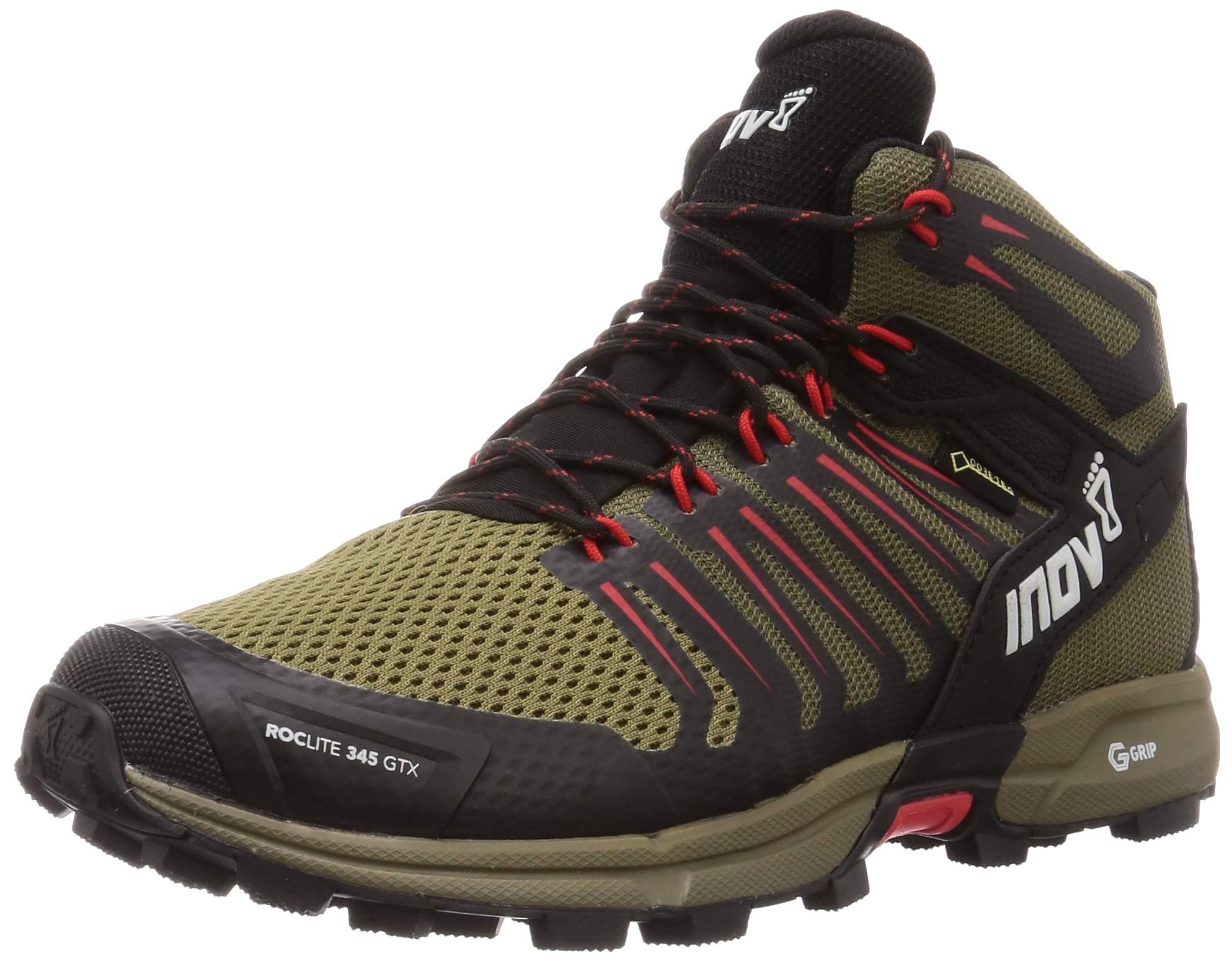 Inov-8 Men's Roclite 345 GTX Waterproof Hiking Boots - Lightweight & Durable for Outdoor Adventures - Brown/Red - Size 9 - Perfect for Trail Running, Mountain Climbing & Backpacking