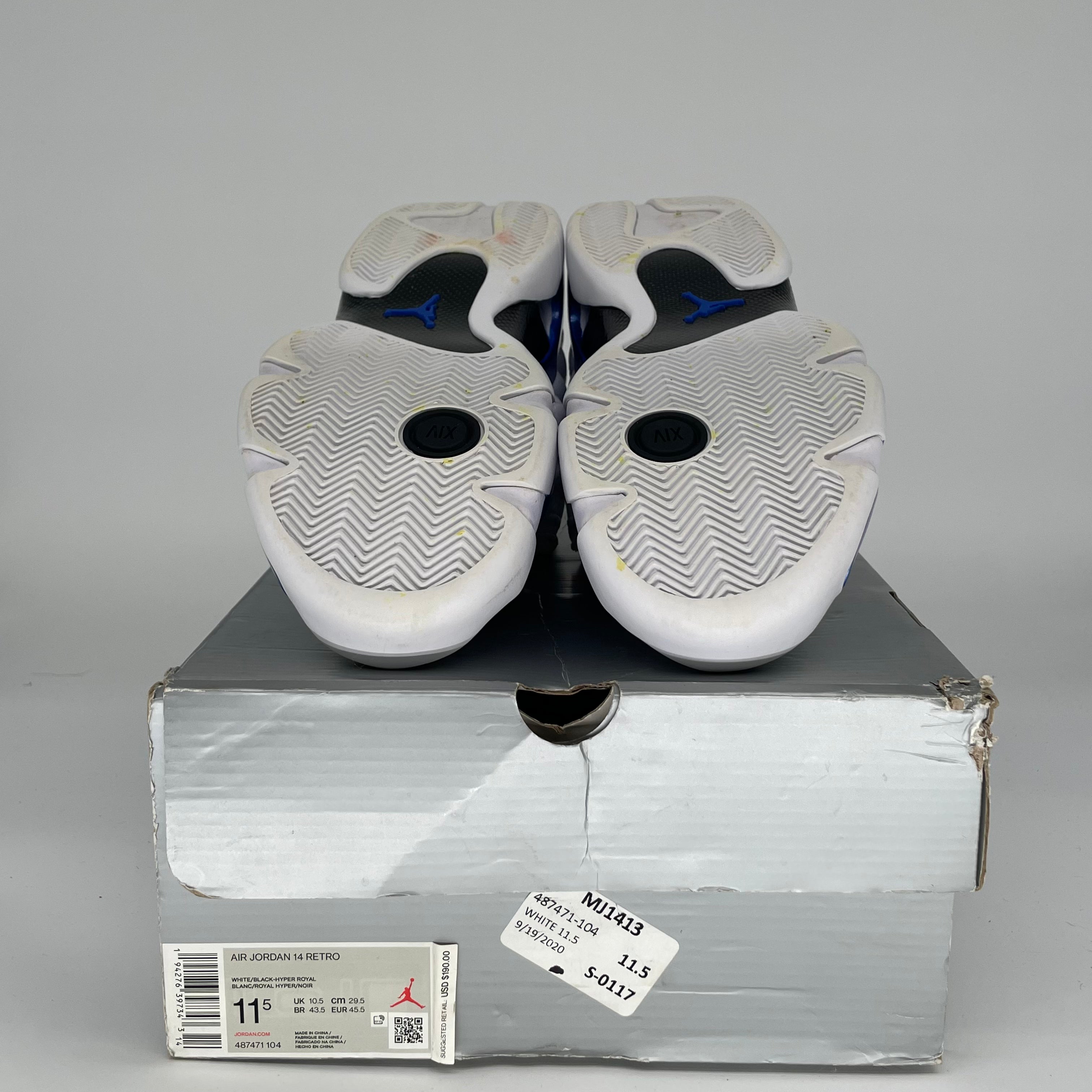 Original Title: AIR JORDAN 14 WHITE HYPER ROYAL SIZE 11.5 487471 104   Optimized Title: **Air Jordan 14 Retro Men's Basketball Shoes - White/Hyper Royal - Size 11.5 (487471-104) | Perfect for Streetwear & Court Performance**