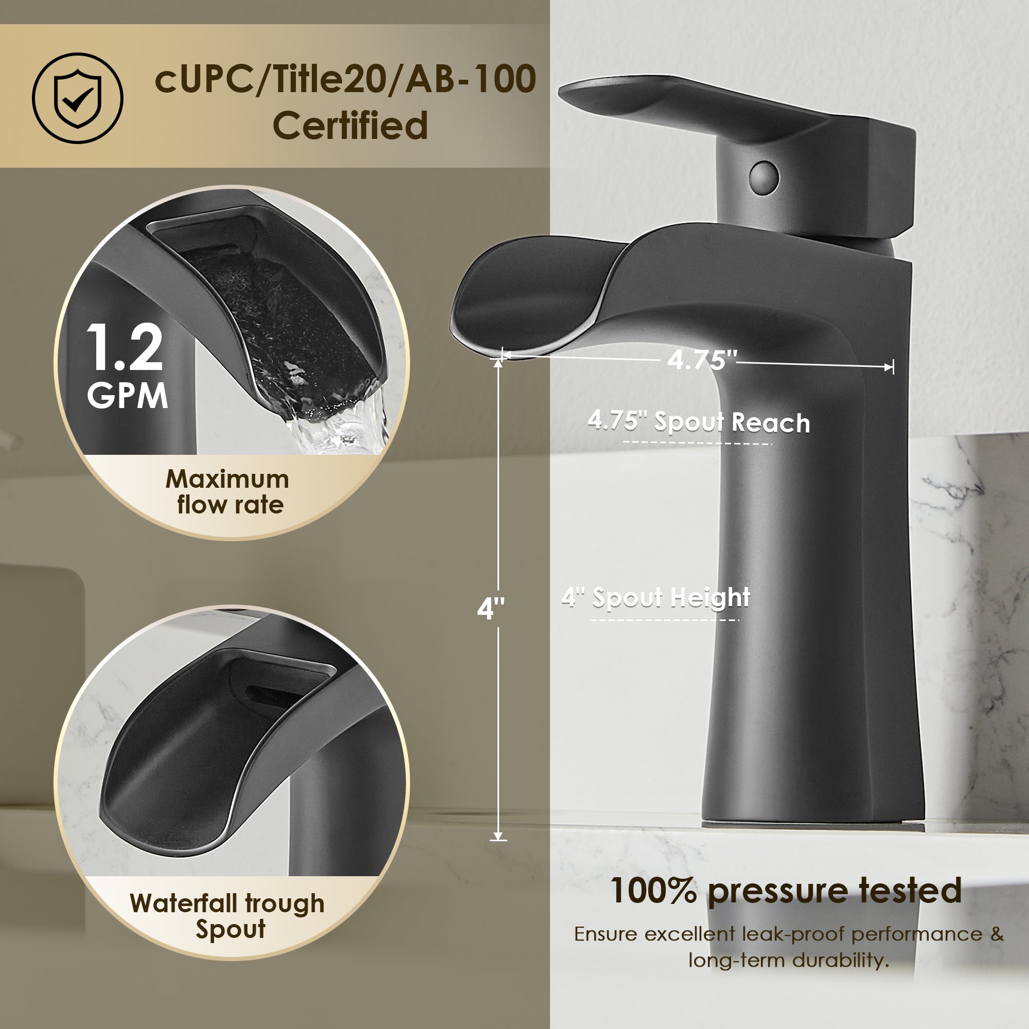 Tatcha Single Hole Single Handle Waterfall Bathroom Faucet - Modern Matte Black Bathroom Sink Faucet for Vanity, Powder Room & Guest Bath - Perfect for Small Spaces & Contemporary Home Decor
