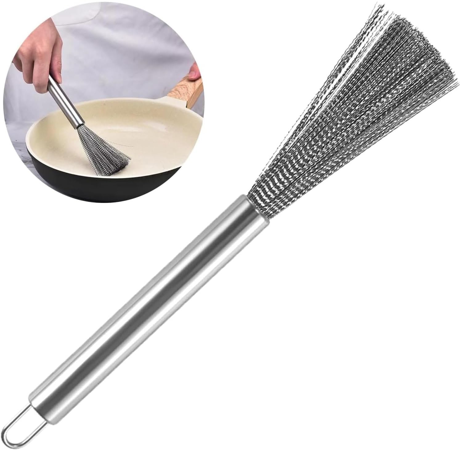 KESI ORNAMENTS Heavy Duty Stainless Steel Scrubber Brush for Pots, Pans & Dishes - Kitchen Wok Brush with Ergonomic Handle - Perfect for Stubborn Grease & Burnt Food Removal - Ideal for Home, Restaurant & Outdoor Cooking
