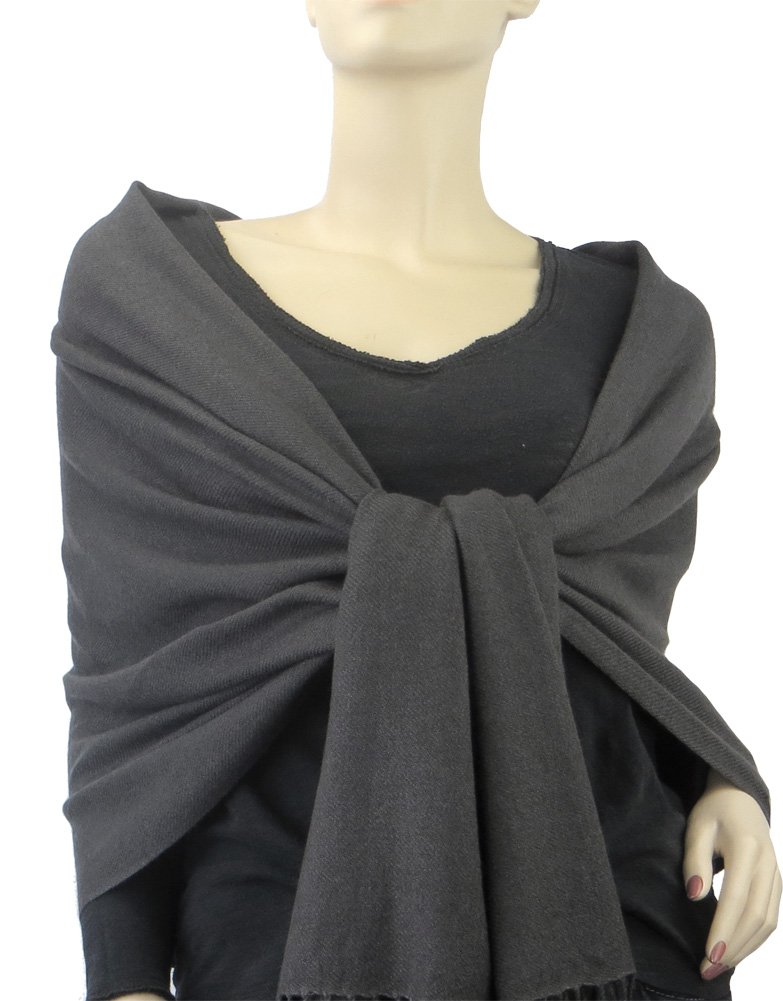 Luxury 100% Pure Cashmere Pashmina Shawl - 3 Ply Soft & Warm Charcoal Gray Wrap - Perfect for Winter, Travel & Special Occasions