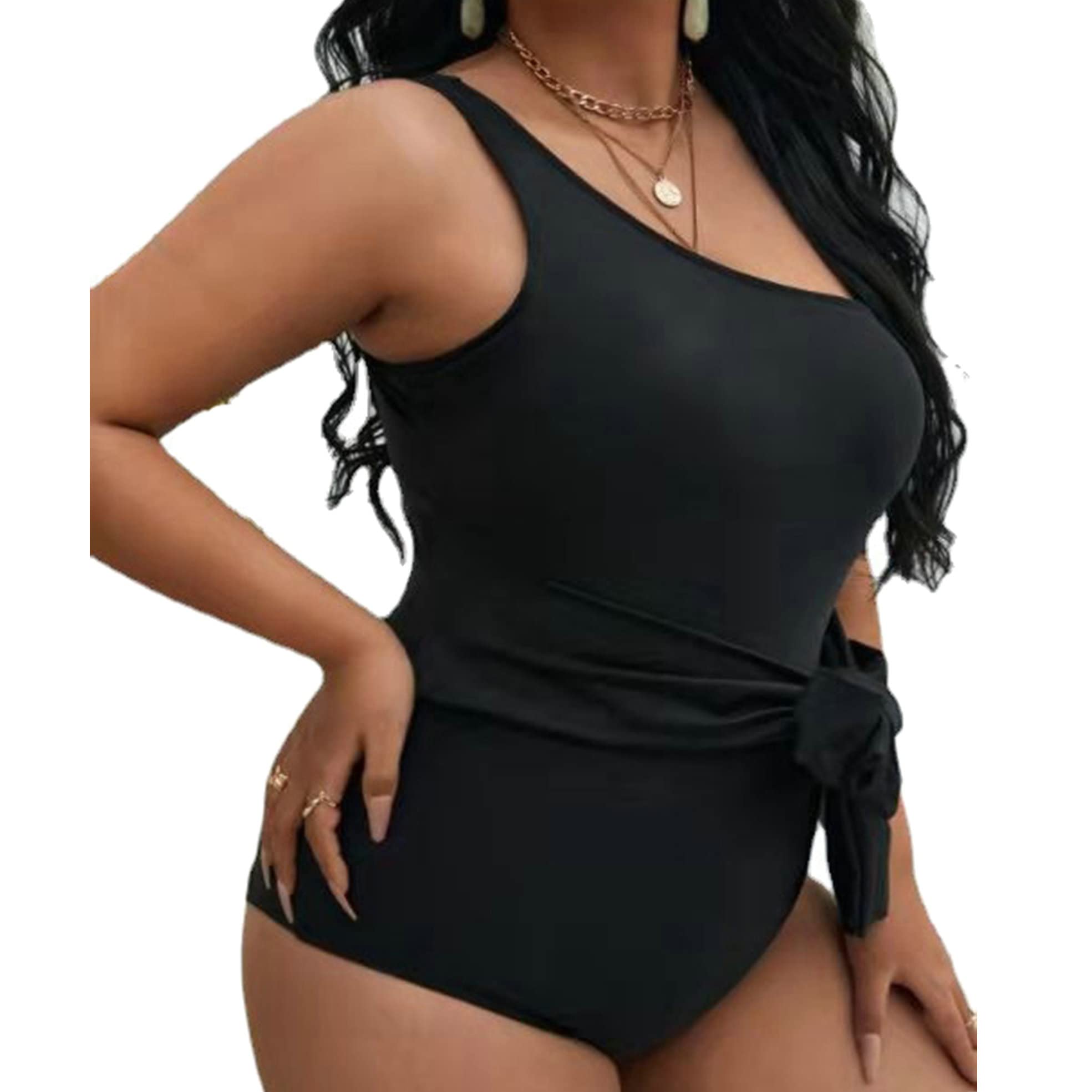 Gualiy Women's One Piece Swimsuit - High Waisted Solid Color Bathing Suit for Plus Size Ladies | Perfect for Beach Vacation, Pool Party & Summer Swimming