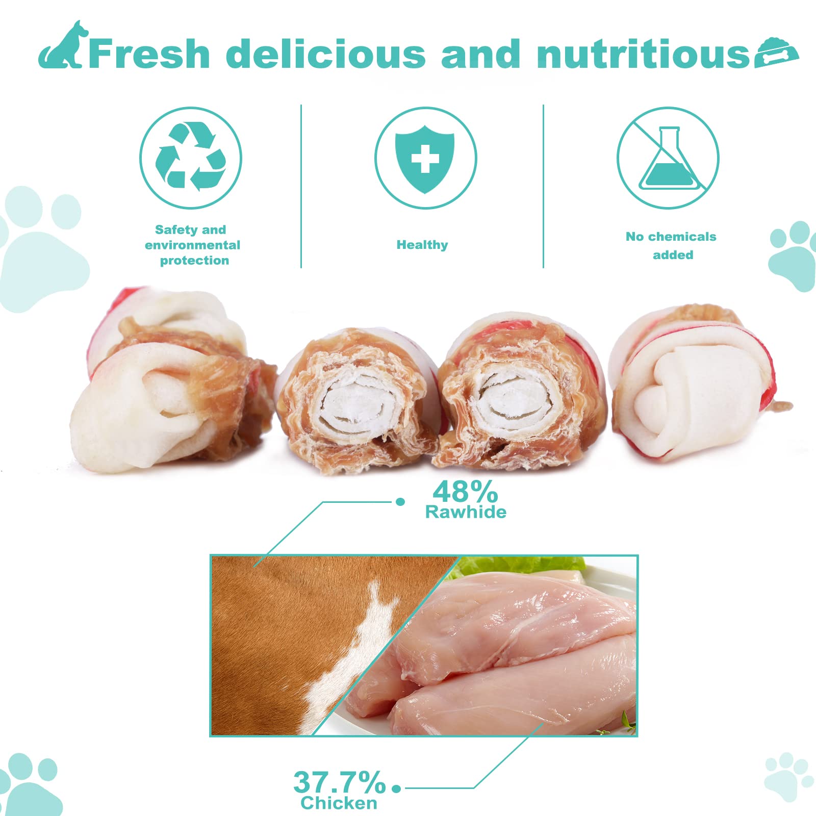 Chicken Wrapped Rawhide Dog Treats for Small Dogs - Healthy Chewing Snacks for Puppies at Home & Outdoors