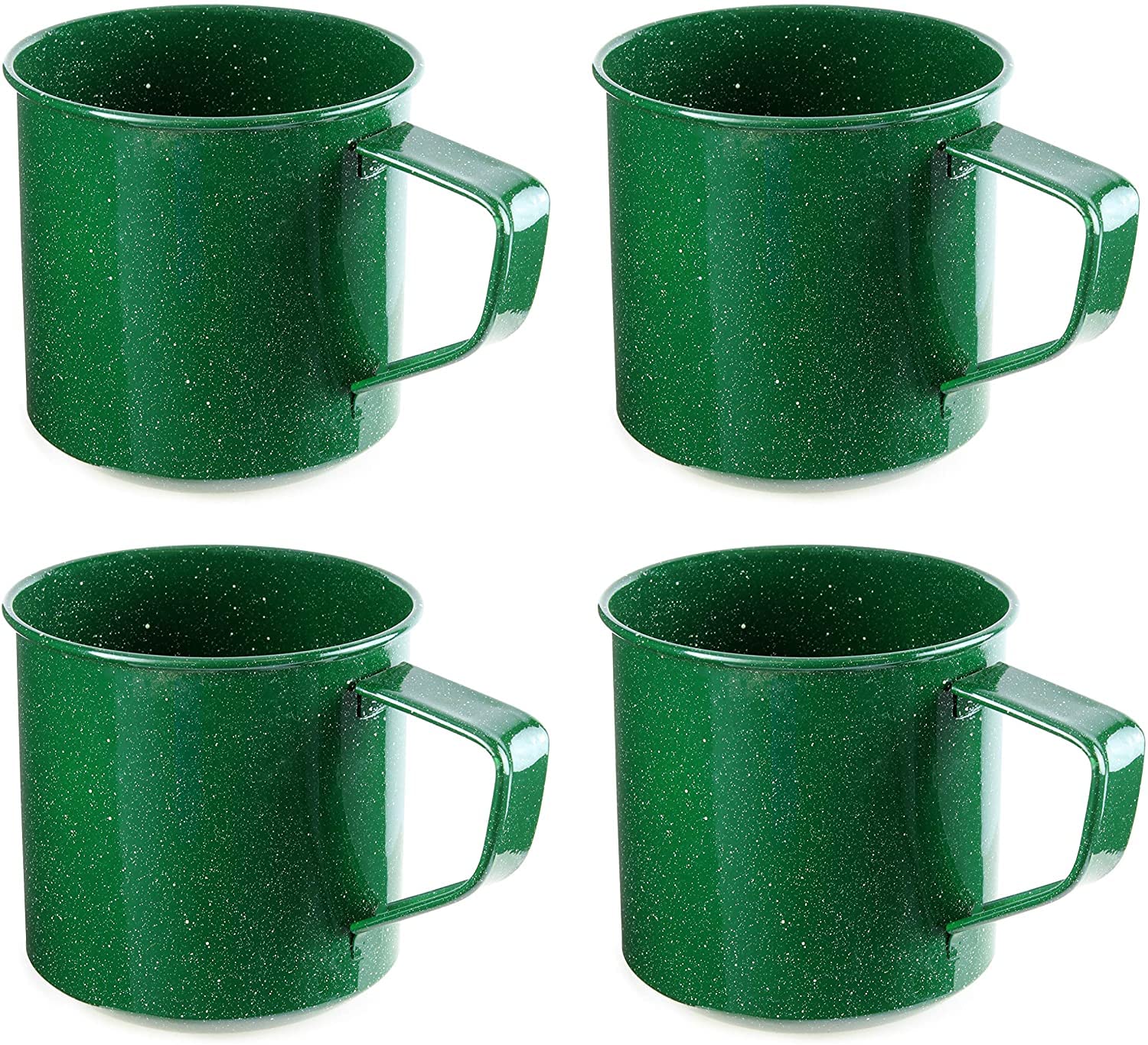 Darware Enamel Camping Coffee Mugs Set of 4 - 16oz Green Metal Travel Cups for Hiking, Fishing, Picnics & Hunting - Lightweight Portable Outdoor Drinkware for Camping, Backpacking & Road Trips