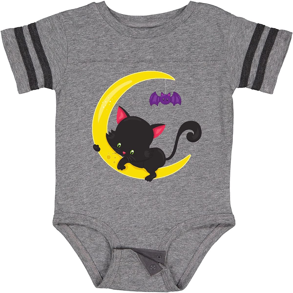 Inktastic Halloween Cat Baby Bodysuit - Cute Black Cat with Moon & Bat Design - Perfect for Halloween Parties, Trick or Treating & Baby Photo Shoots