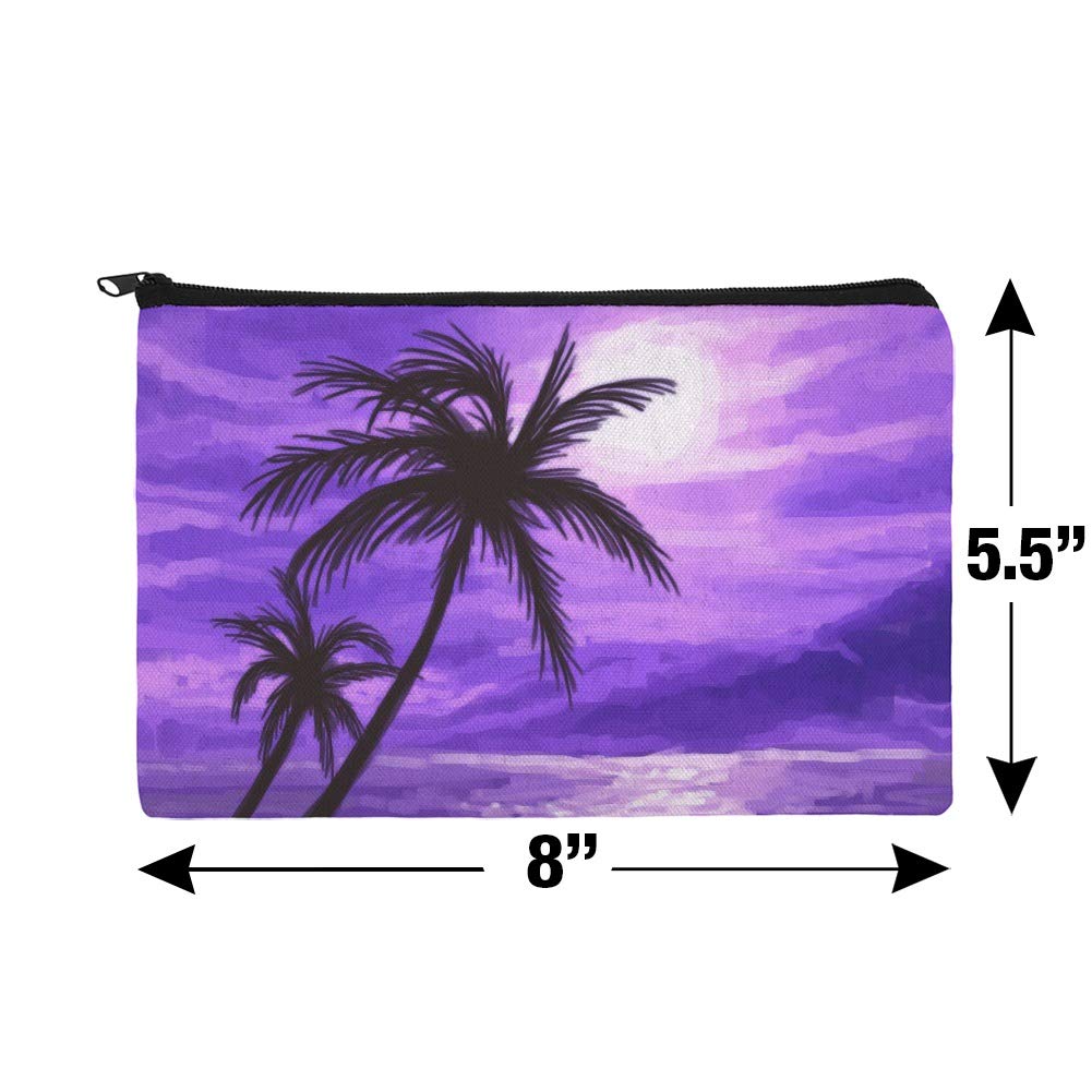 Stylish Purple Sunset Beach Palm Tree Hawaii Paradise Makeup Bag - Waterproof Cosmetic Organizer Pouch for Travel, Beach Vacation & Everyday Use
