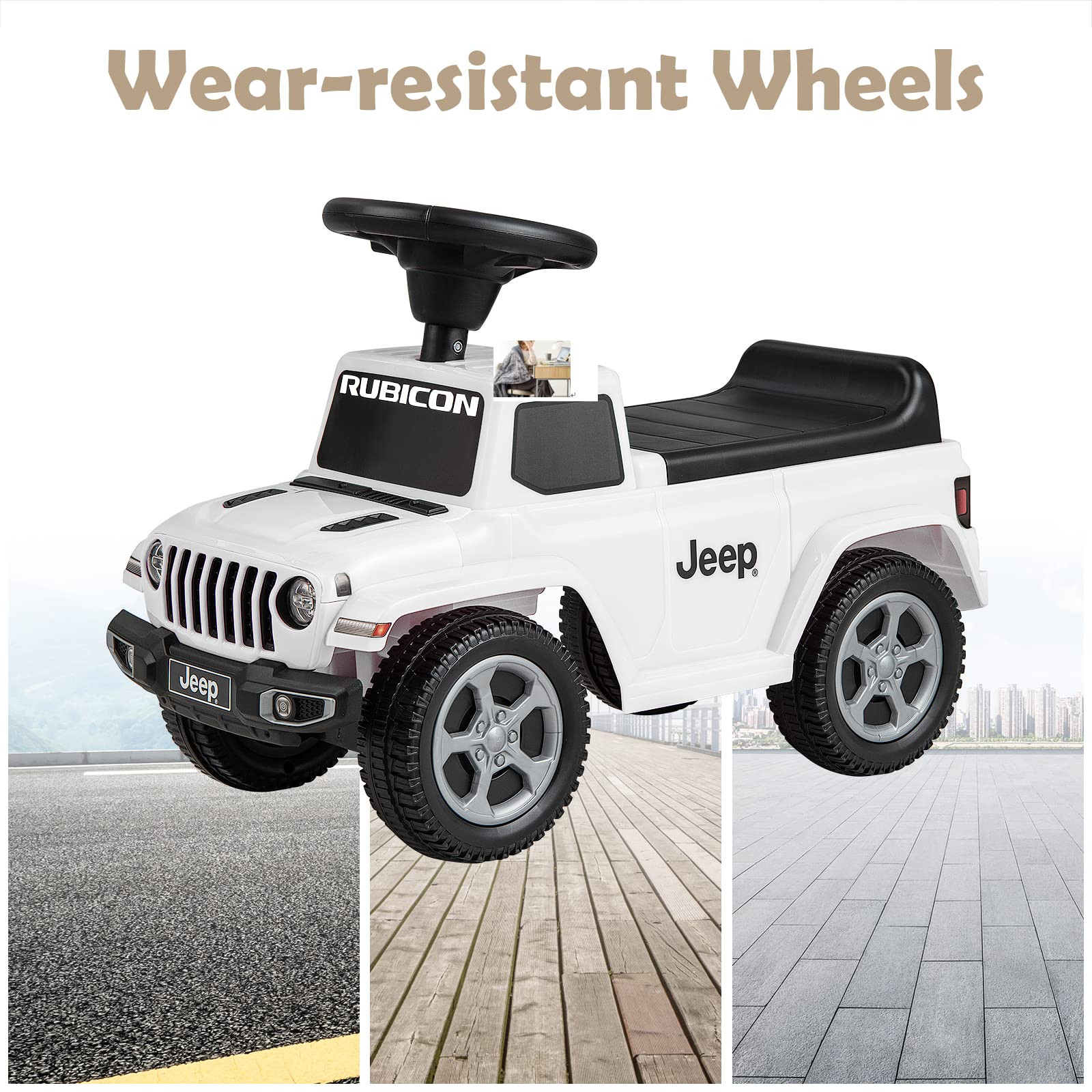 INFANS Licensed Jeep Toddler Ride On Push Car with Engine Sound & Horn – Foot-to-Floor Sliding Baby Walker Toy with Under Seat Storage – Perfect Gift for Boys & Girls Ages 1.5-3 Years (White) – Great for Indoor Play, Outdoor Adventures & Early Childhood Development