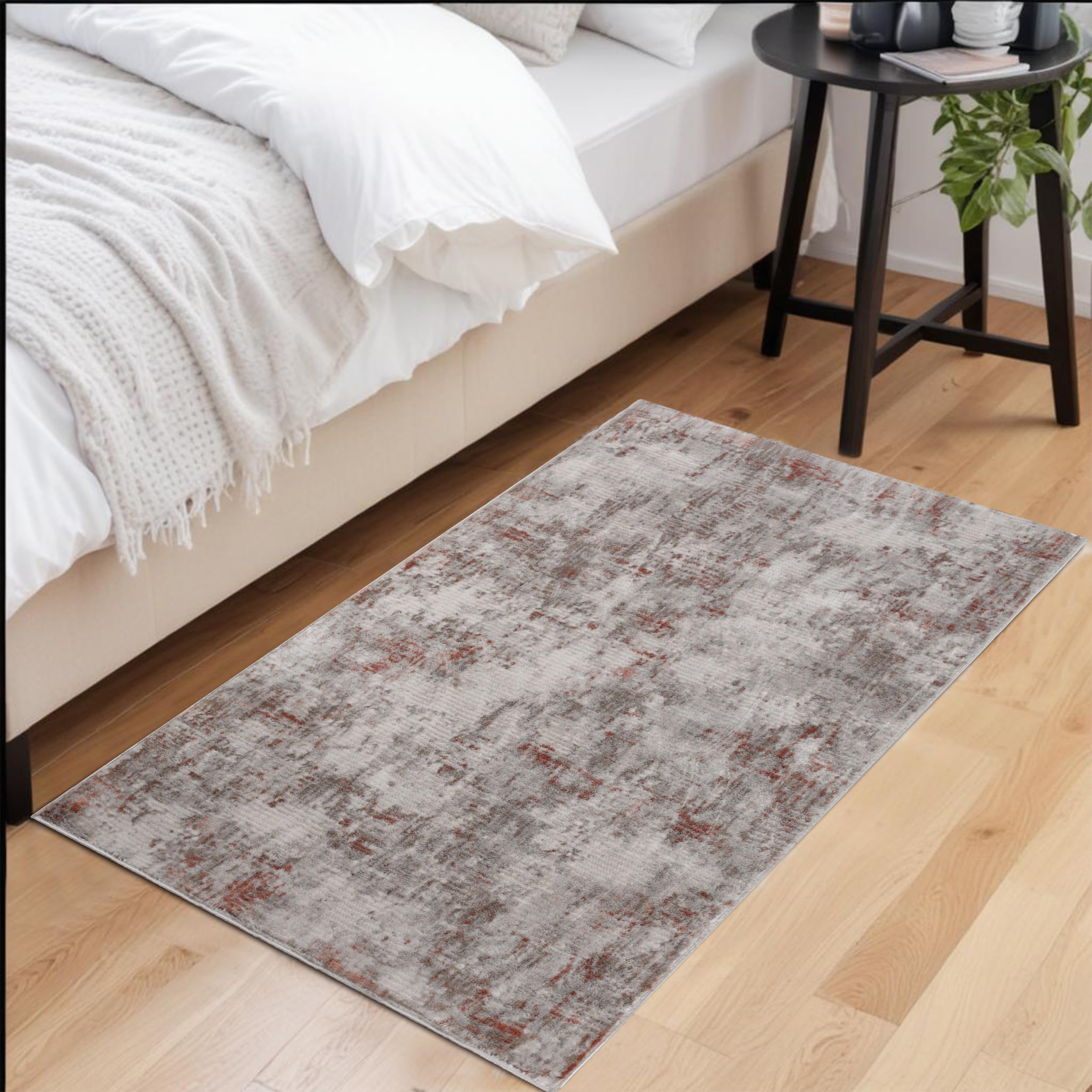 Premium Distressed Abstract Indoor Area Rug - Soft Cotton Backing, Modern Home Decor for Living Room, Bedroom, Office & Entryway - Euphemia Collection 3'x5' Rust - Perfect for Hardwood Floors & Cozy Spaces