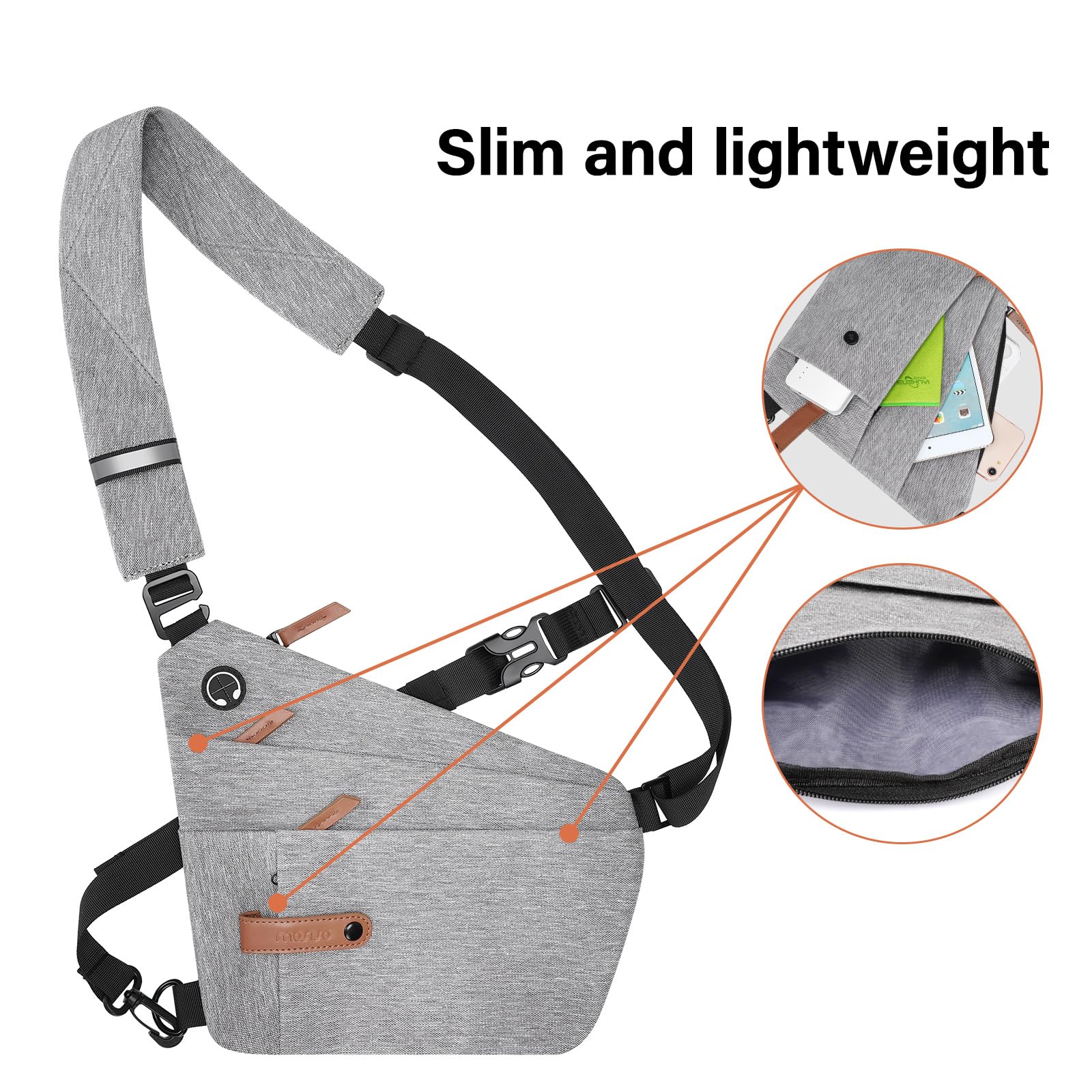 MOSISO Anti-Theft Sling Bag for Men & Women - Lightweight Crossbody Chest Shoulder Bag with Multiple Pockets - Perfect for Outdoor Hiking, Travel & Everyday Use - Gray