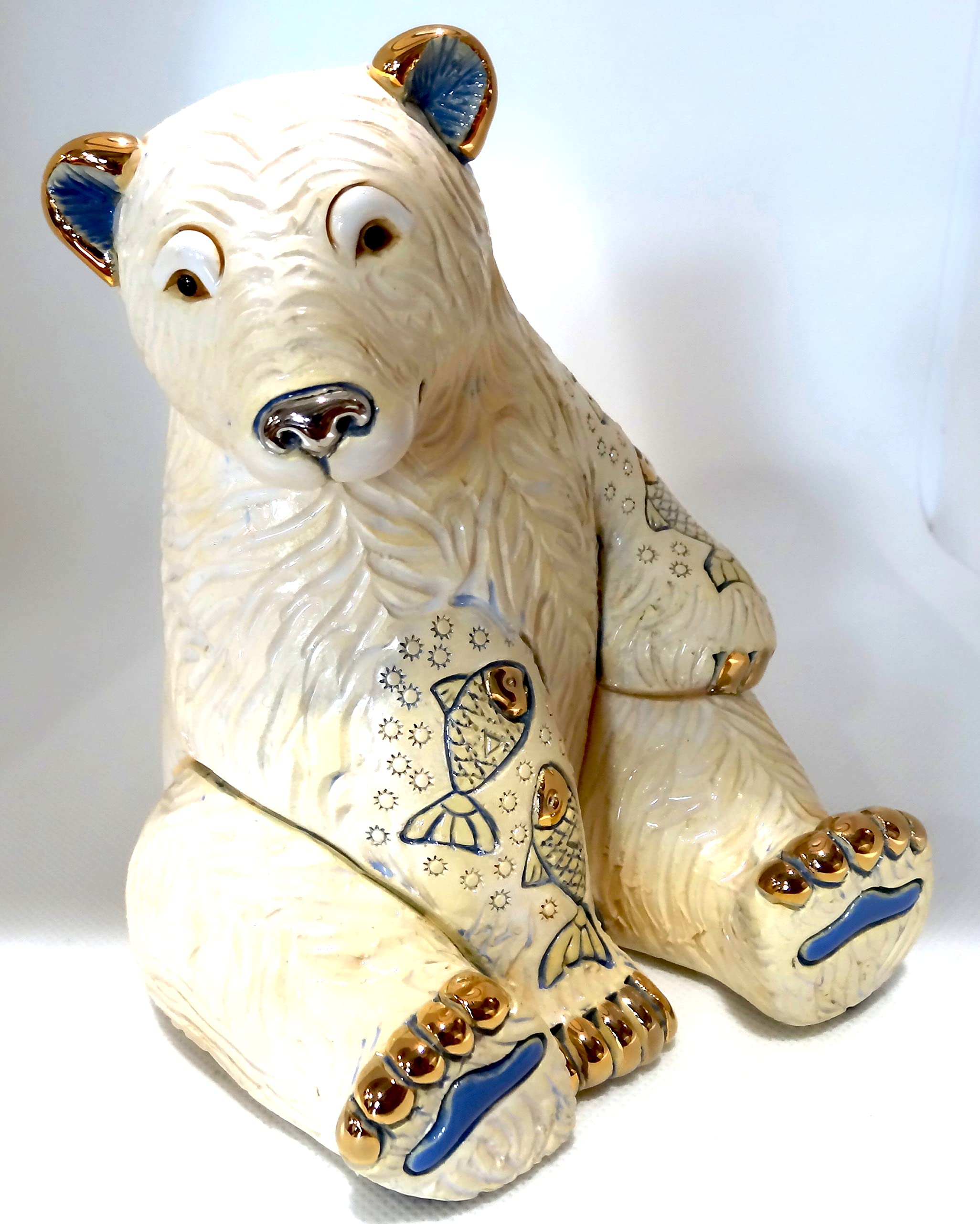 Handmade Sculpted Ceramic Polar Bear Figurine - De Rosa Medium Wildlife Collection - Perfect for Home Decor, Gift Giving & Animal Lovers