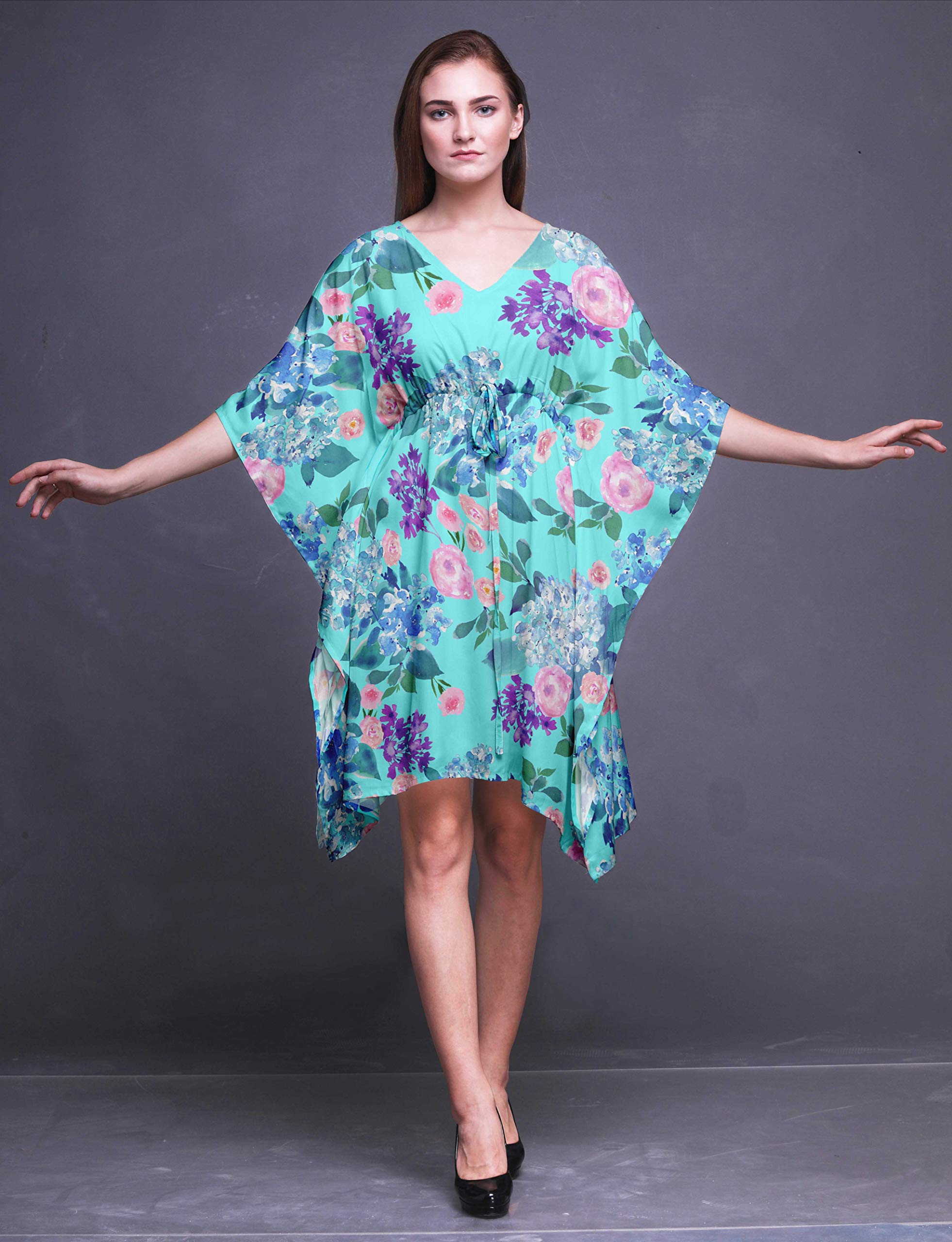 Bimba Women's Short Caftan Midi Dress - Beach Cover Up Swimwear, Boho Summer Kaftan for Poolside, Vacation & Resort Wear