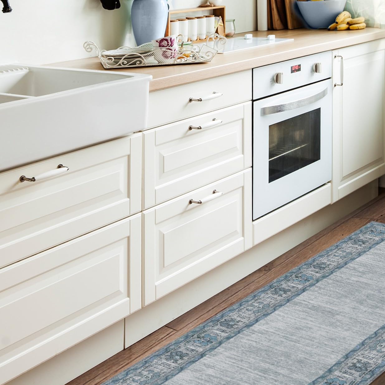 Ruggable Washable 2x10 Runner Rug - Zinnia Blue | Non-Slip Premium Hallway, Kitchen, Entryway Rug | Machine Washable for Easy Cleaning | Perfect for High Traffic Areas & Home Decor