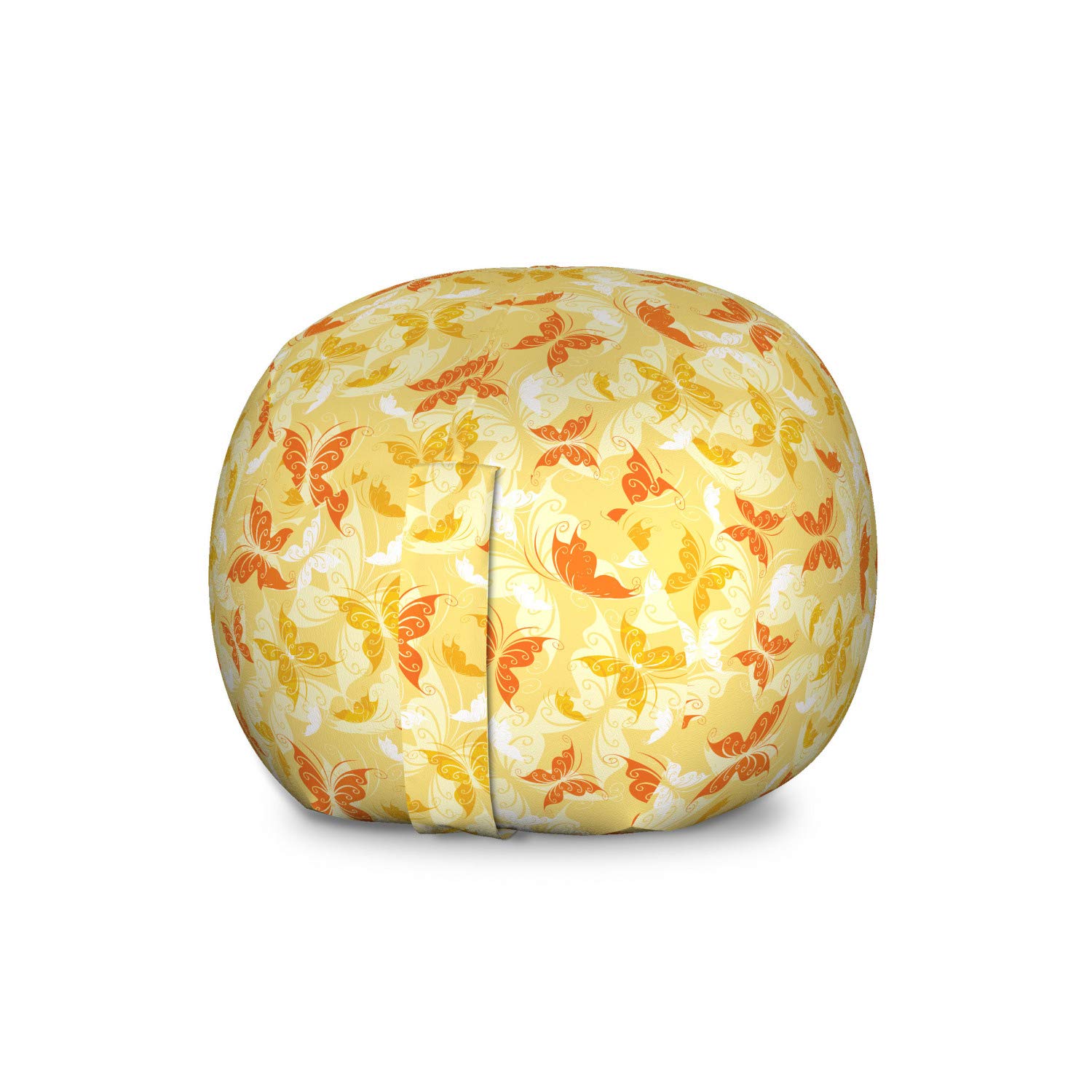 Ambesonne Large Washable Toy Storage Bag Chair - Yellow & White Butterfly Swirl Pattern, Spring Animal Theme - Stuffed Animal Organizer for Kids Room, Playroom & Nursery (Earth Yellow Orange)