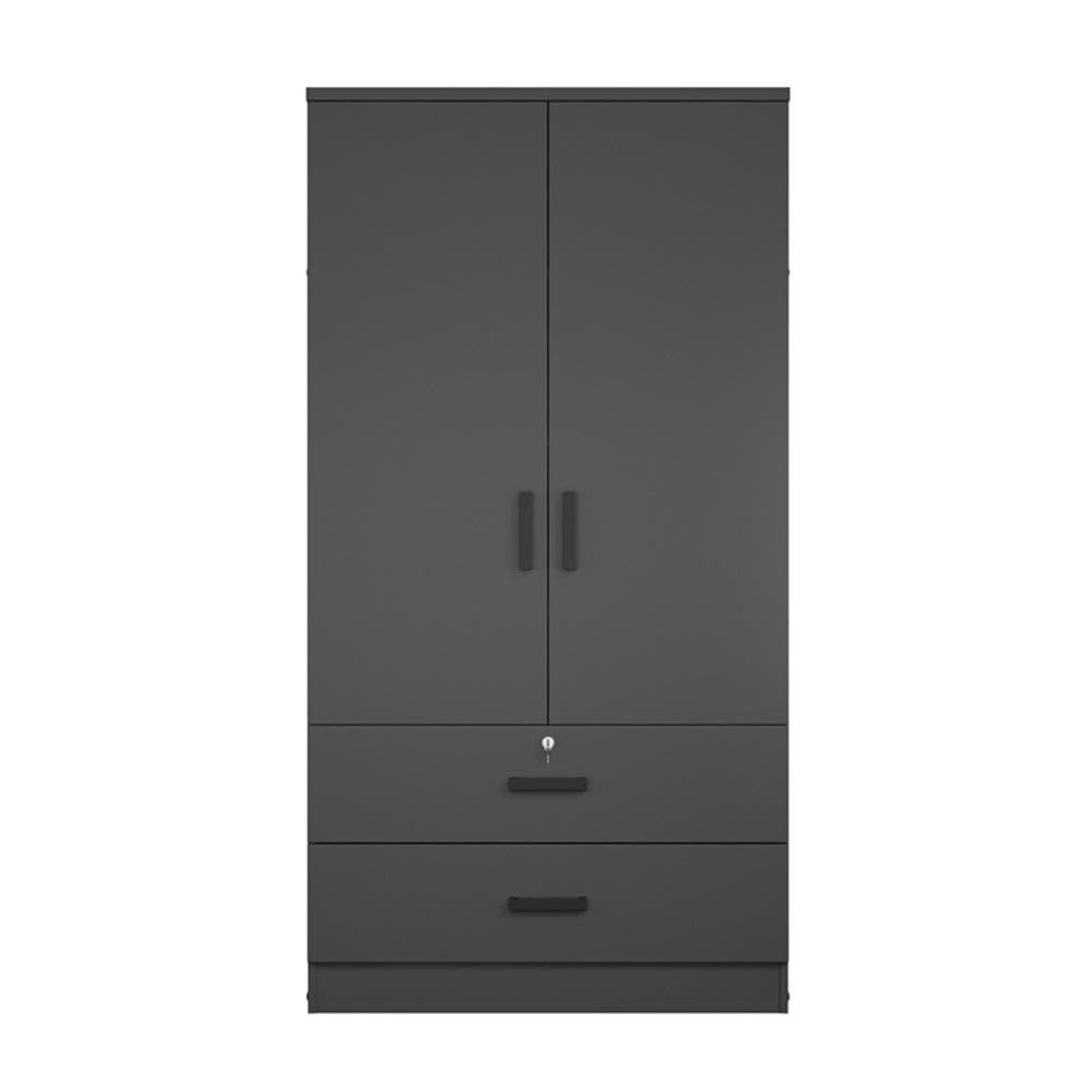 Better Home Products Grace Wood 2-Door Wardrobe Armoire with 2 Drawers - Black Wooden Closet for Bedroom Storage & Organization