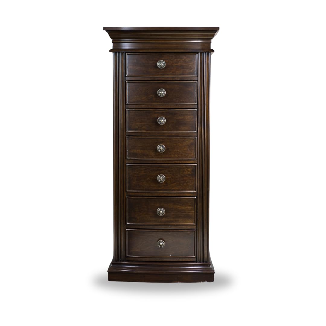 Hives & Honey Walnut Jewelry Armoire Cabinet with Mirror - 7 Drawers, 2 Side Doors for Necklace, Earring, Bracelet Storage - Perfect for Bedroom, Closet & Dressing Room Organization