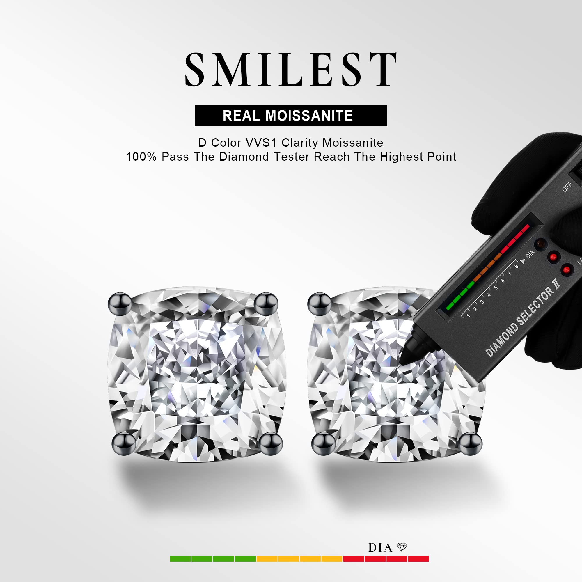 1-3 Carat Cushion Cut Moissanite Stud Earrings for Women & Men | D Color VVS1 Clarity Lab-Created Moissanite | 18K White/Yellow/Rose Gold & Black Ruthenium Options | Perfect for Weddings, Anniversaries & Special Occasions