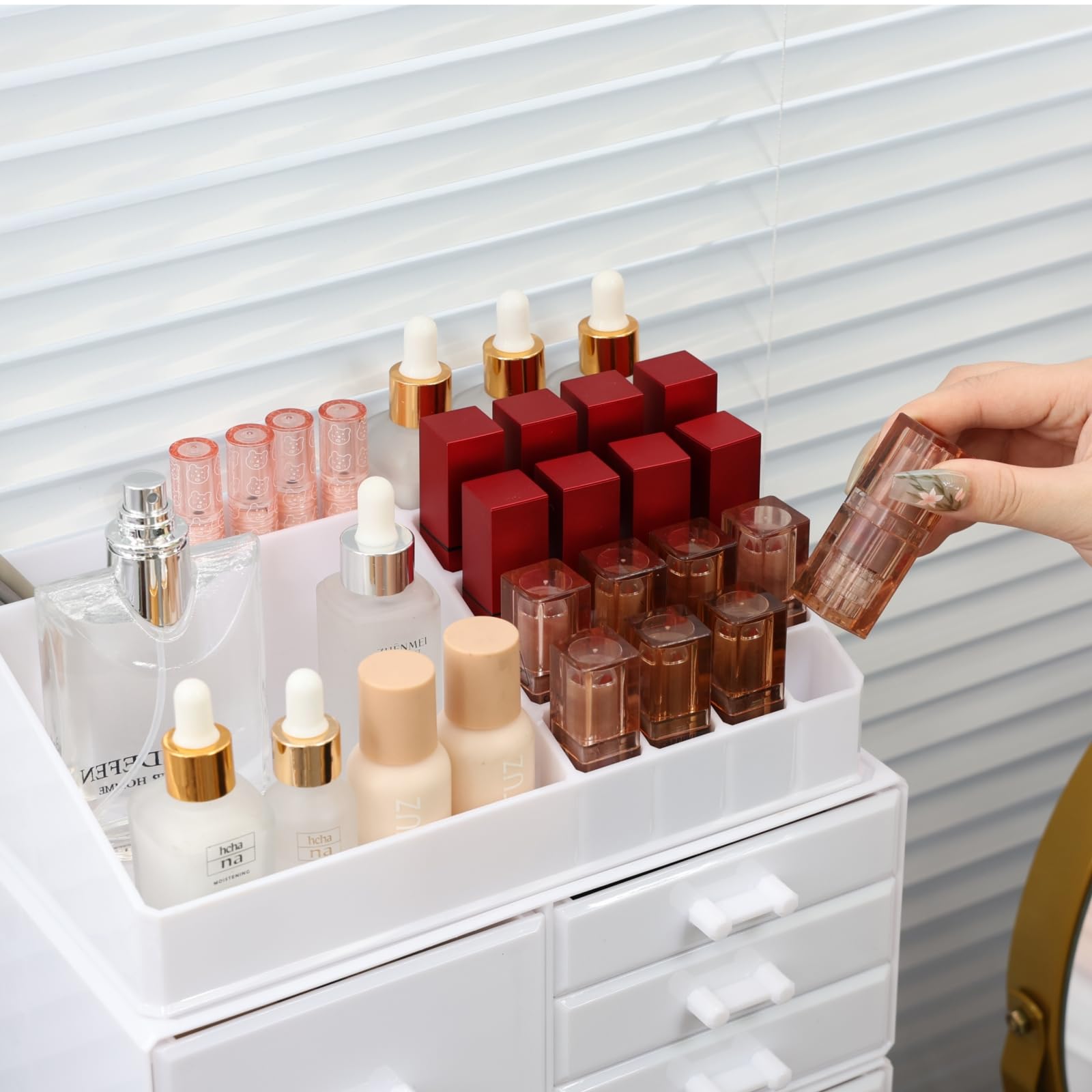 Acrylic Drawer Organizer - Stackable Cosmetic Storage Case with 8 Drawers for Desk, Bathroom & Vanity Countertop | White | Perfect for Makeup, Jewelry & Small Item Organization