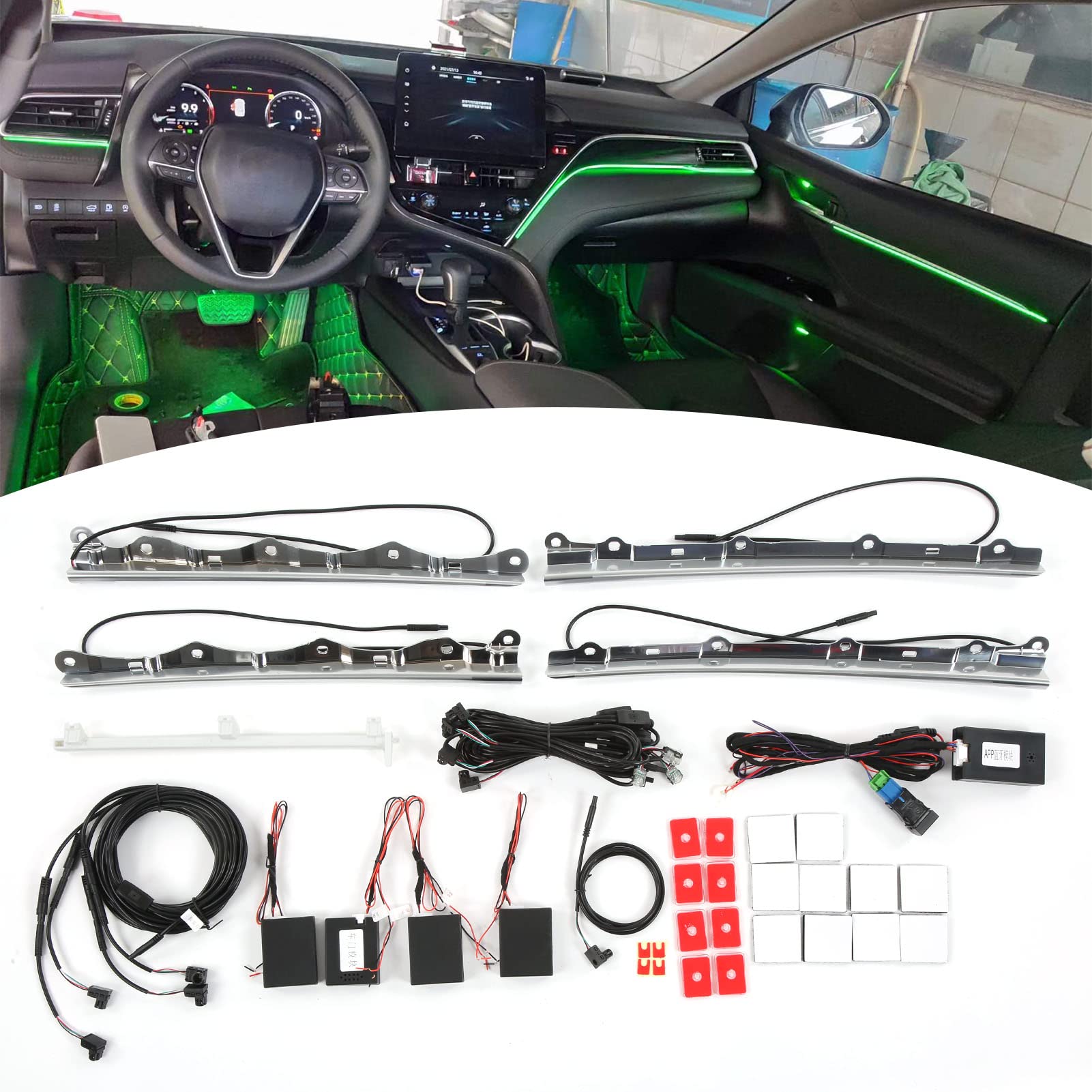 64-Color Ambient Light Kit with 17 LED Lights - Smooth Color Changing Car Interior Lighting Upgrade for Toyota Camry XV70 2018-2022 | Perfect for Night Driving & Custom Car Decor