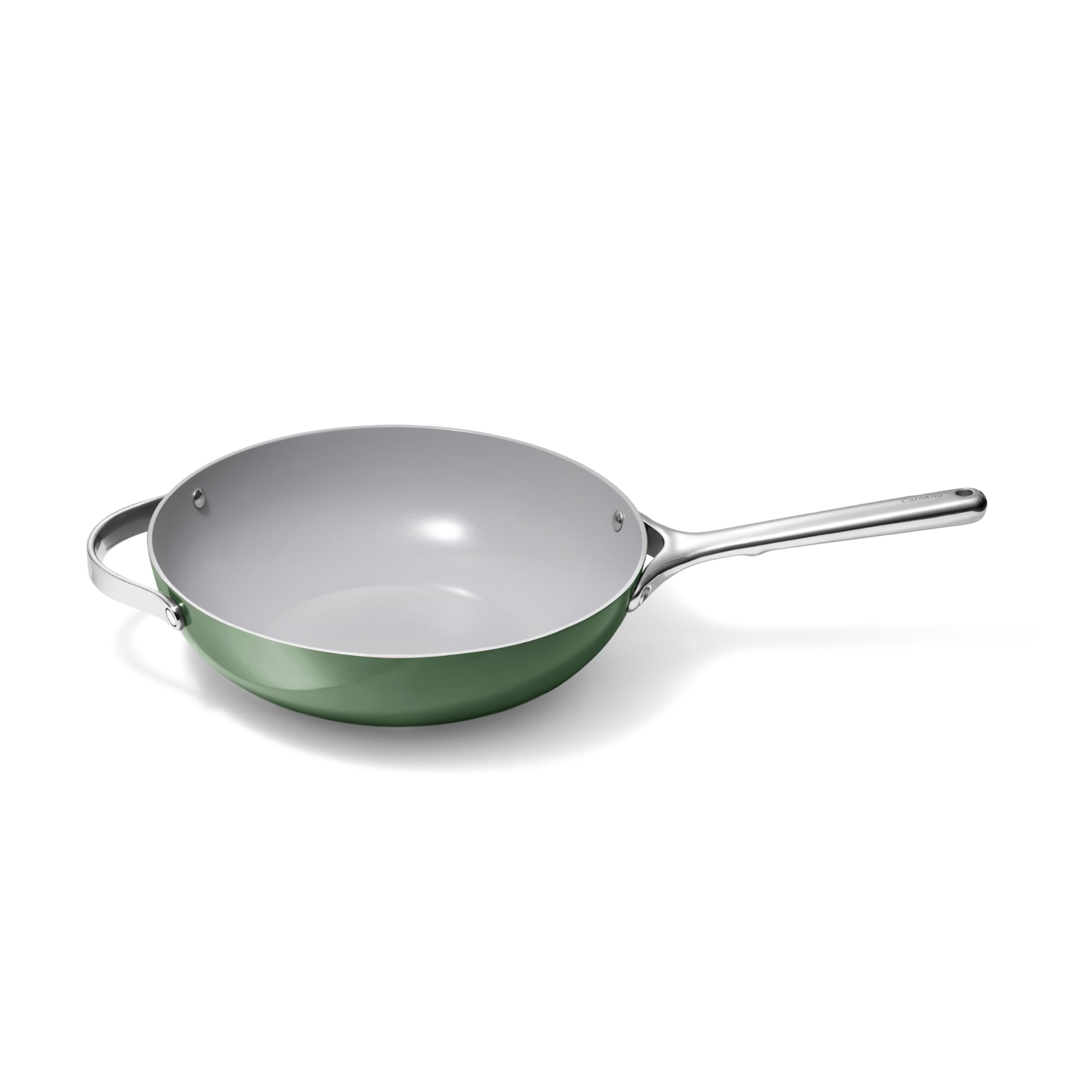 Caraway Non-Stick 12-Inch Stir Fry Pan - PFOA-Free Ceramic Coated Wok with High-Sloped Walls & Cool-Touch Stainless Steel Handles - Sage Green - Perfect for Asian Cooking, Sautéing Vegetables, and Healthy Meal Prep