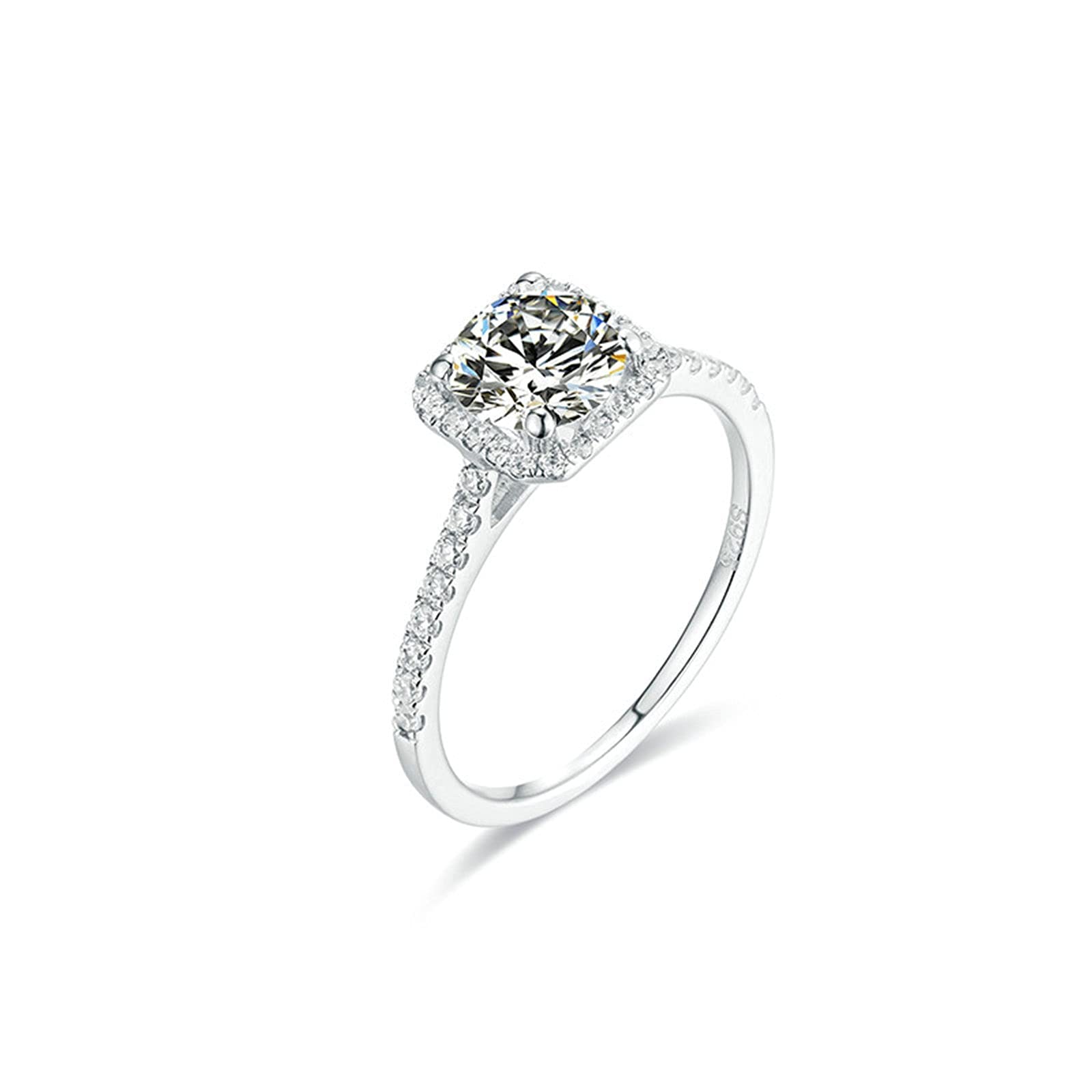 9K White Gold Moissanite Engagement Ring for Women - 1ct Round Cut Wedding Band, Anniversary Gift for Mom, Size 4.5 - Perfect for Proposals, Weddings & Special Occasions