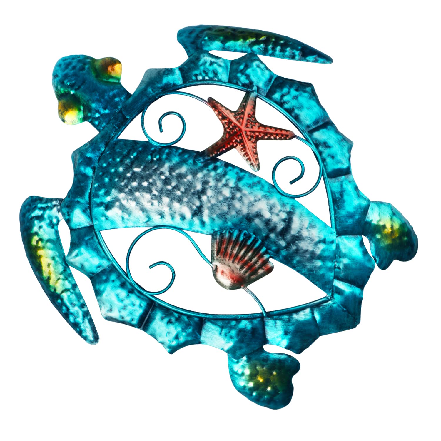 YIYA Metal Sea Turtle Wall Art - Handcrafted Mosaic Turtle Decor for Outdoor Garden, Living Room, Bedroom & Aquarium - Perfect for Coastal, Beach & Poolside Themes
