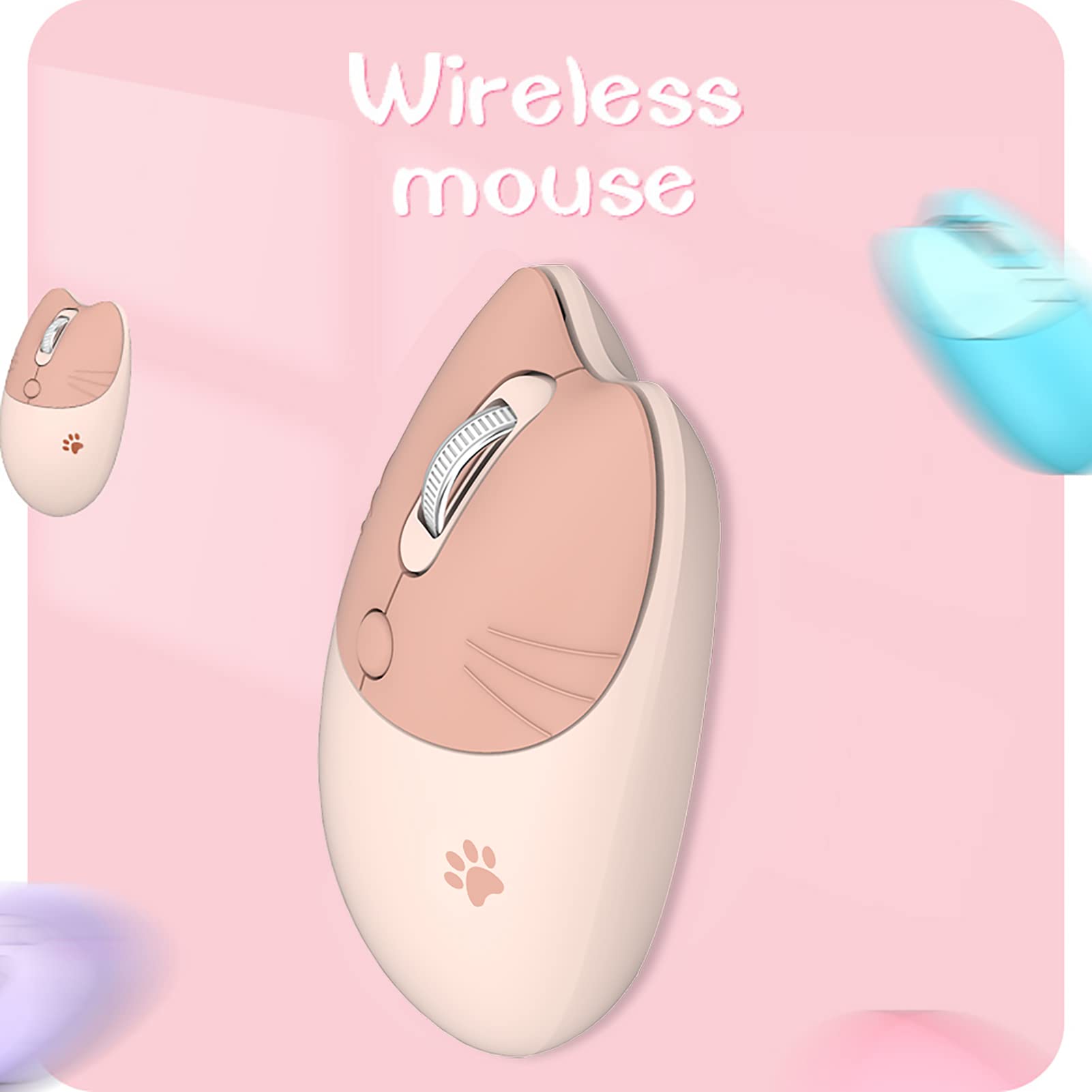 Cute Cat Wireless Mouse - Lightweight Silent 2.4G Wireless Computer Mouse with Candy Colors for Girls & Kids (Milk Tea) | Perfect for Home, Office, School & Gaming Use