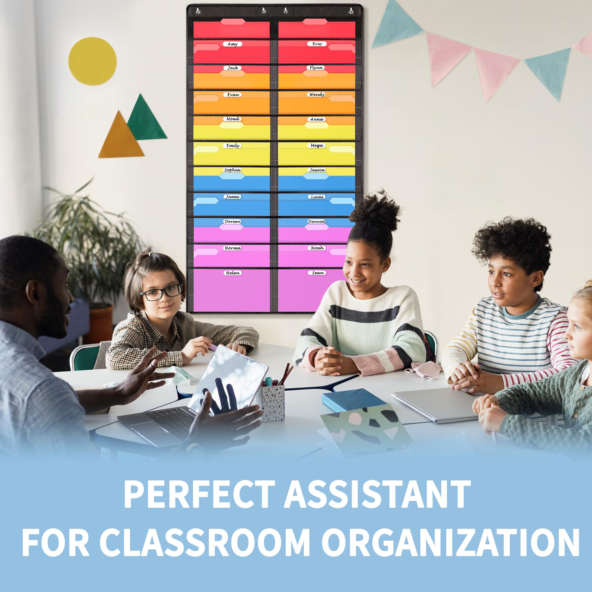 Annecy 20 Clear Pockets Hanging Wall File Organizer - Space Saving Storage Pocket Chart for Office & Classroom - Holds File Folders, Papers & Documents - Includes Wall Hangers & Over Door Hooks - Perfect for Teacher Organization & Home Office Storage