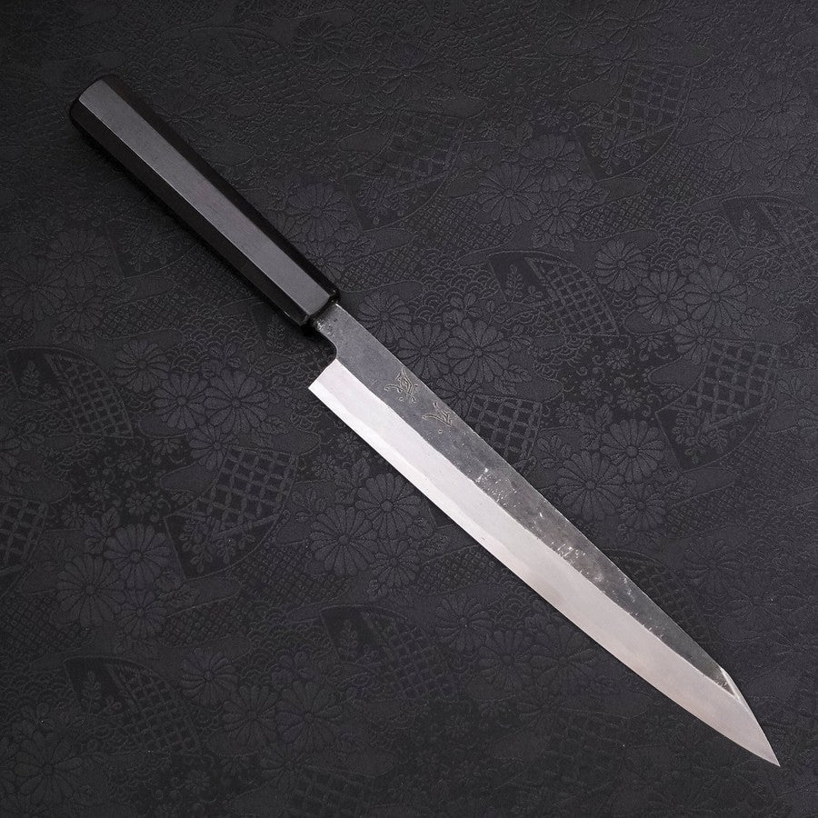 Premium Yanagi Kiritsuke Japanese Chef Knife - Blue Steel #2 with Kurouchi Finish & Buffalo Ebony Handle - 240mm - Perfect for Sushi, Sashimi & Precision Cutting