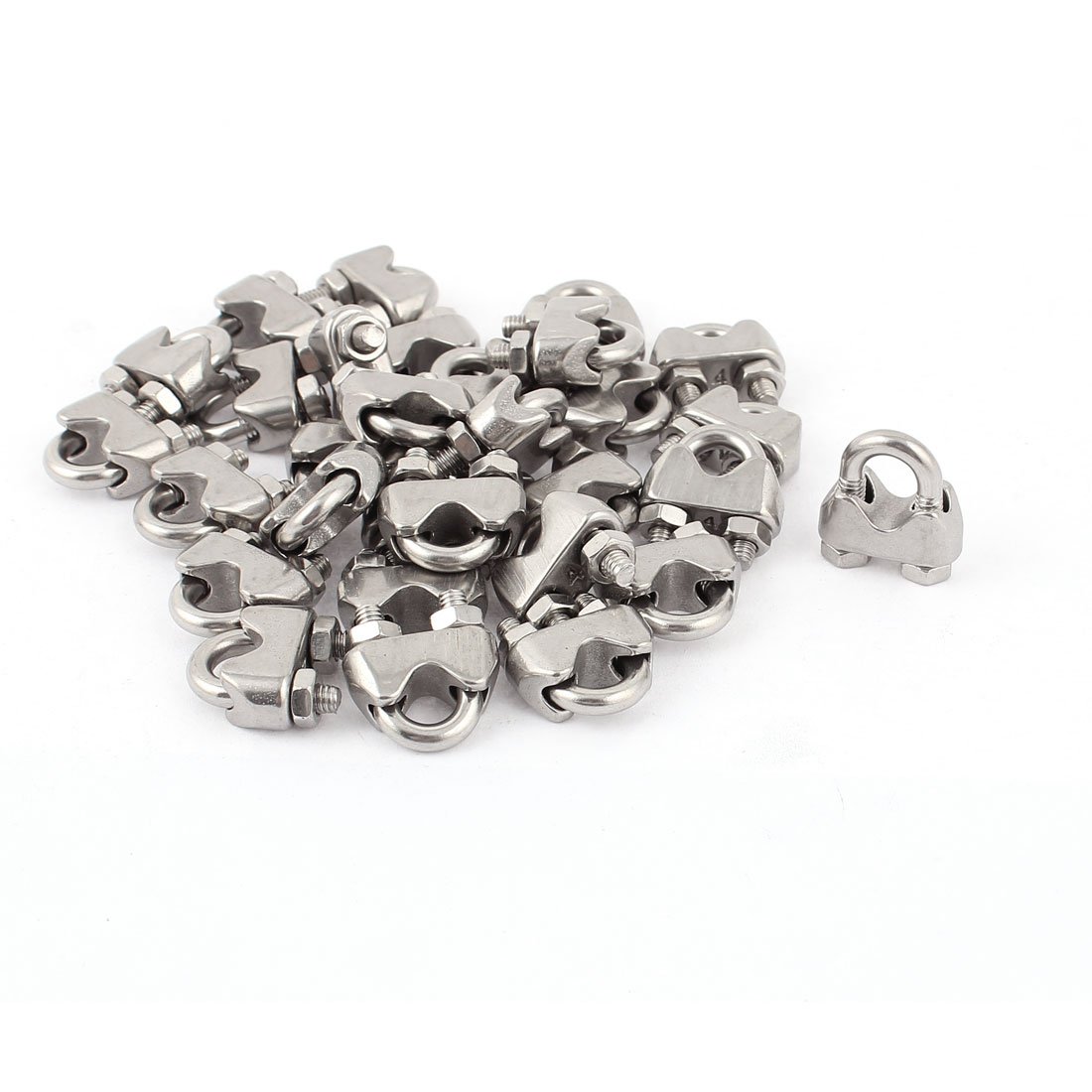 uxcell 4mm (1/6 Inch) Stainless Steel Wire Rope Cable Clamp Clips - 30pcs for Marine, DIY Projects & Outdoor Rigging