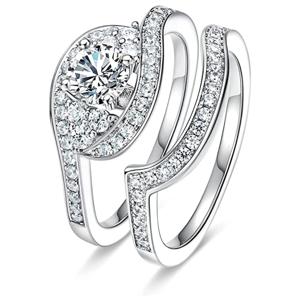 925 Sterling Silver Moissanite Wedding Ring Set for Women - 1.5 Carat Round Cut VVS Colorless Diamond Cluster Bridal Ring - Perfect for Engagement, Anniversary & Thanksgiving Gifts - Elegant Jewelry for Special Occasions