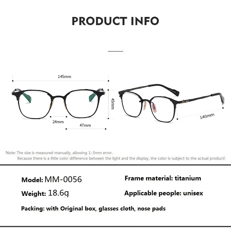 Stylish Unisex Full Rim Square Titanium Eyeglasses Frame 80056 - Lightweight & Durable for Work, Reading & Everyday Fashion