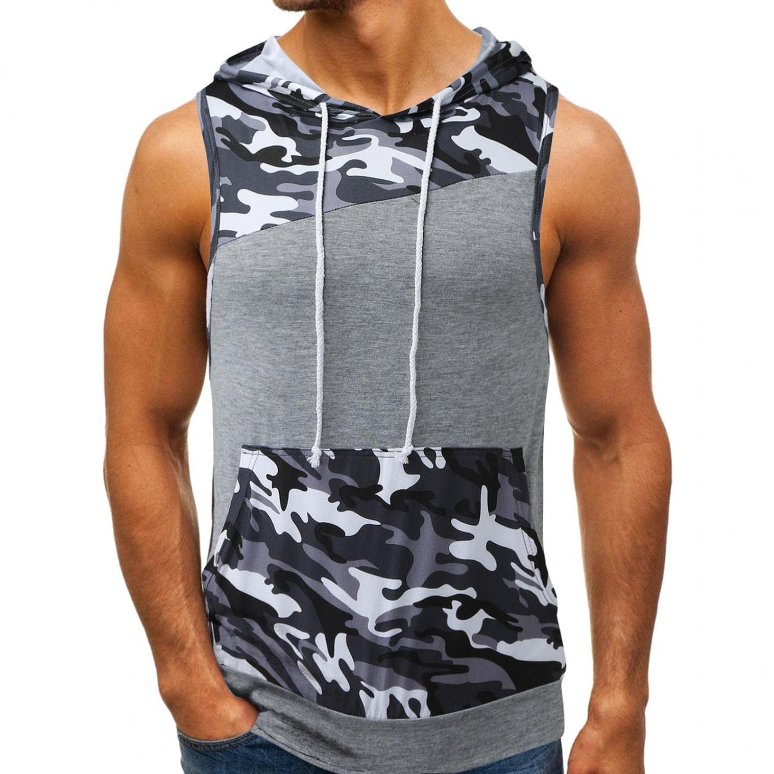 Men's Sleeveless Hoodie Gym Tank Top - Bodybuilding Workout Shirt with Forever Letter Print - Comfortable Vest for Weightlifting, Running & Streetwear Fashion