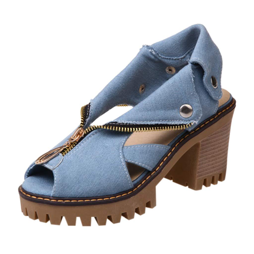 Kaixindaj Women's High Heel Sandals - Cuffed Denim Platform Sandals with Thick Sole & Fish Mouth Design for Casual Wear | Perfect for Summer Outfits, Beach Vacations & Date Nights