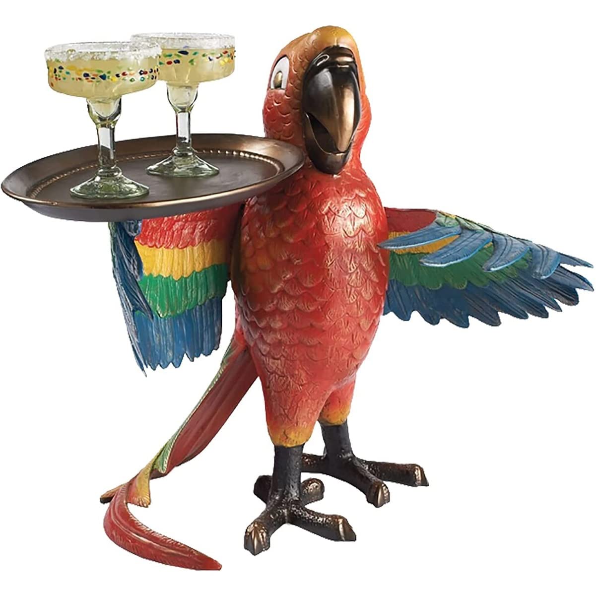 Vintage Parrot Butler Statue with Serving Tray - Retro Bird Drink Holder for Home Decor, Kitchen, Bar & Poolside - Handcrafted Sculpture in Red | Perfect for Parties, Gifts & Tropical Themed Spaces
