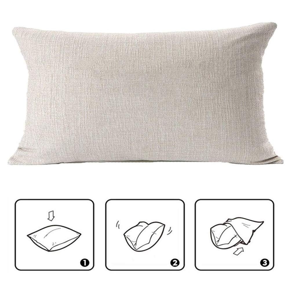 Lumbar Pillow Cover 12x20 Inch - Cotton Linen Farmhouse Throw Pillow Case for Sofa, Bed, Chair | Home Decor Cushion Cover | Sweet Home & Our Nest Design | Perfect for Living Room, Nursery, Office